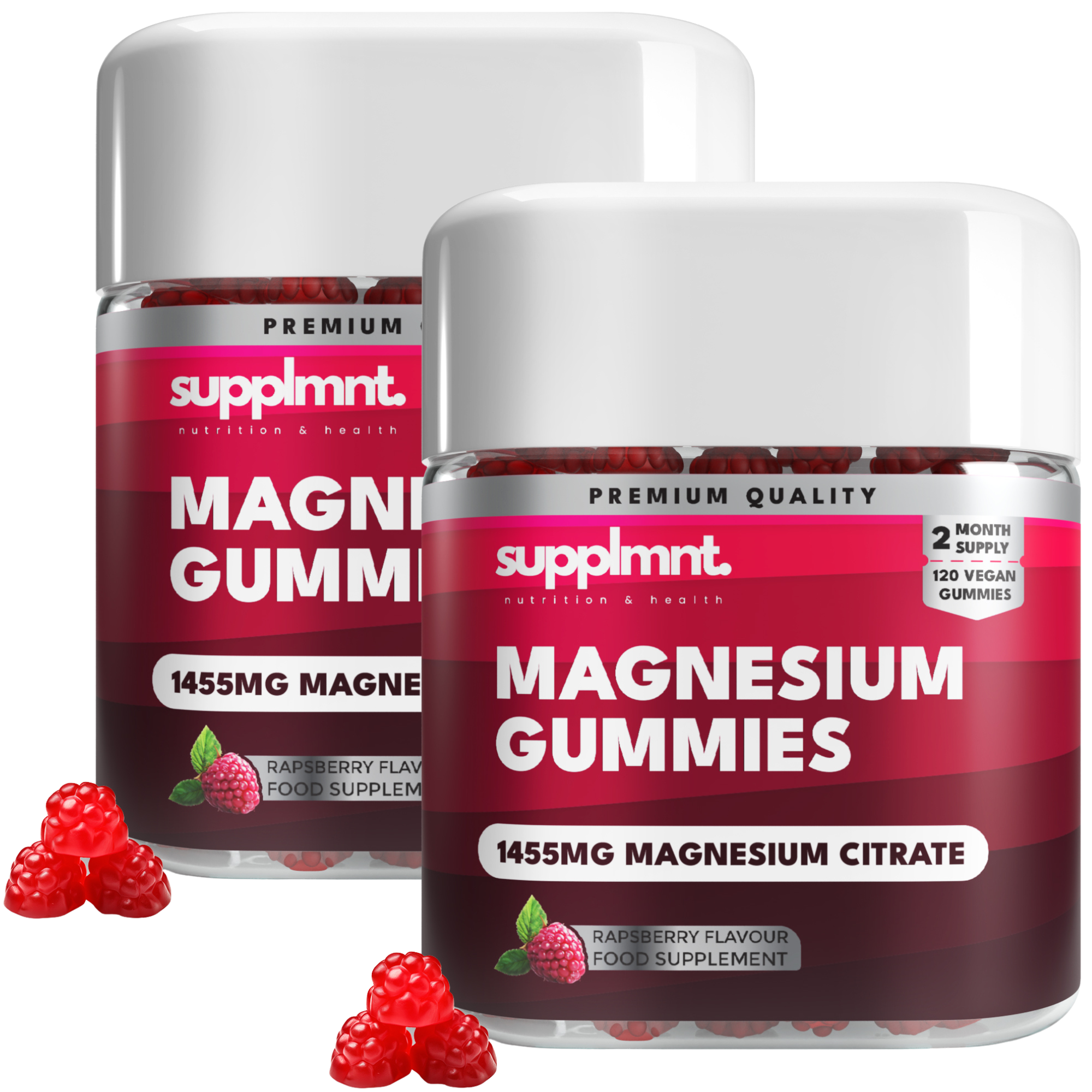 Magnesium Gummies for Adults - 120 Raspberry Vegan Gummies - 4 Months Supply - supplmnt