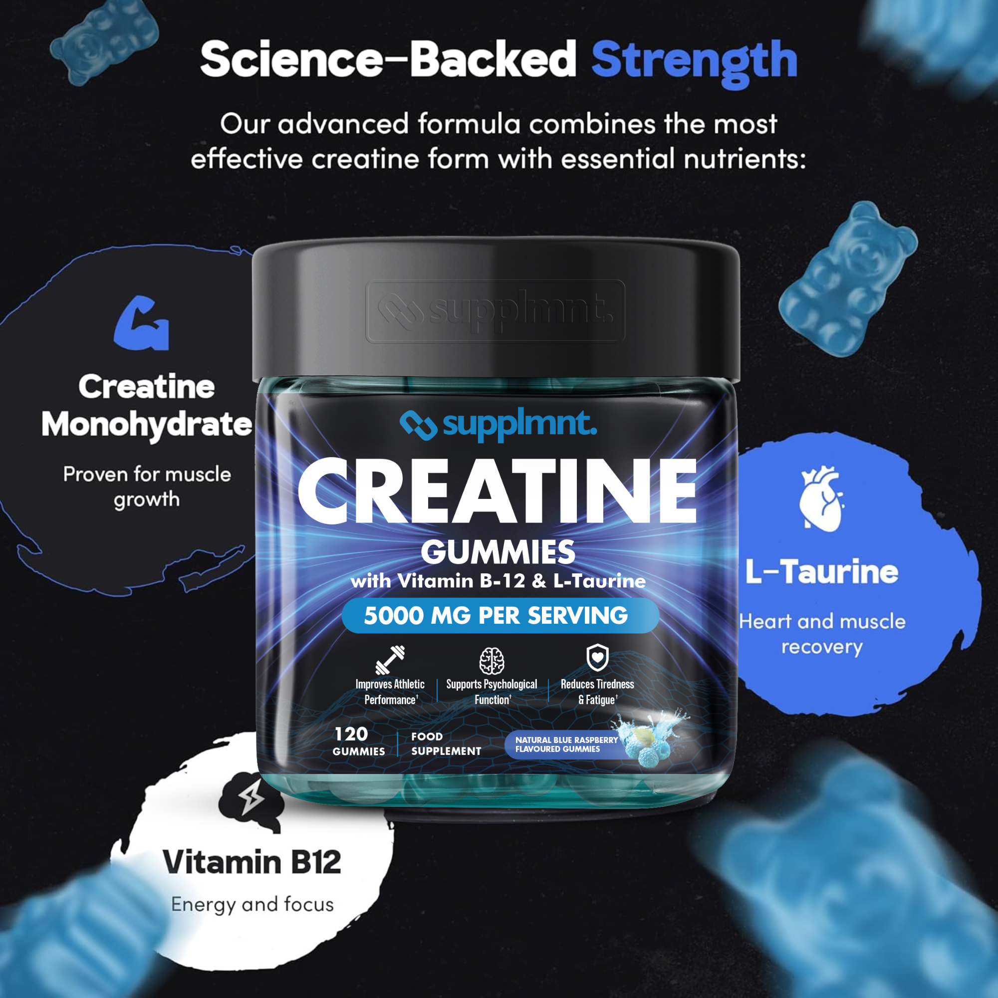 Supplmnt. Creatine Blueberry and Pineapple Gummies 60 Days