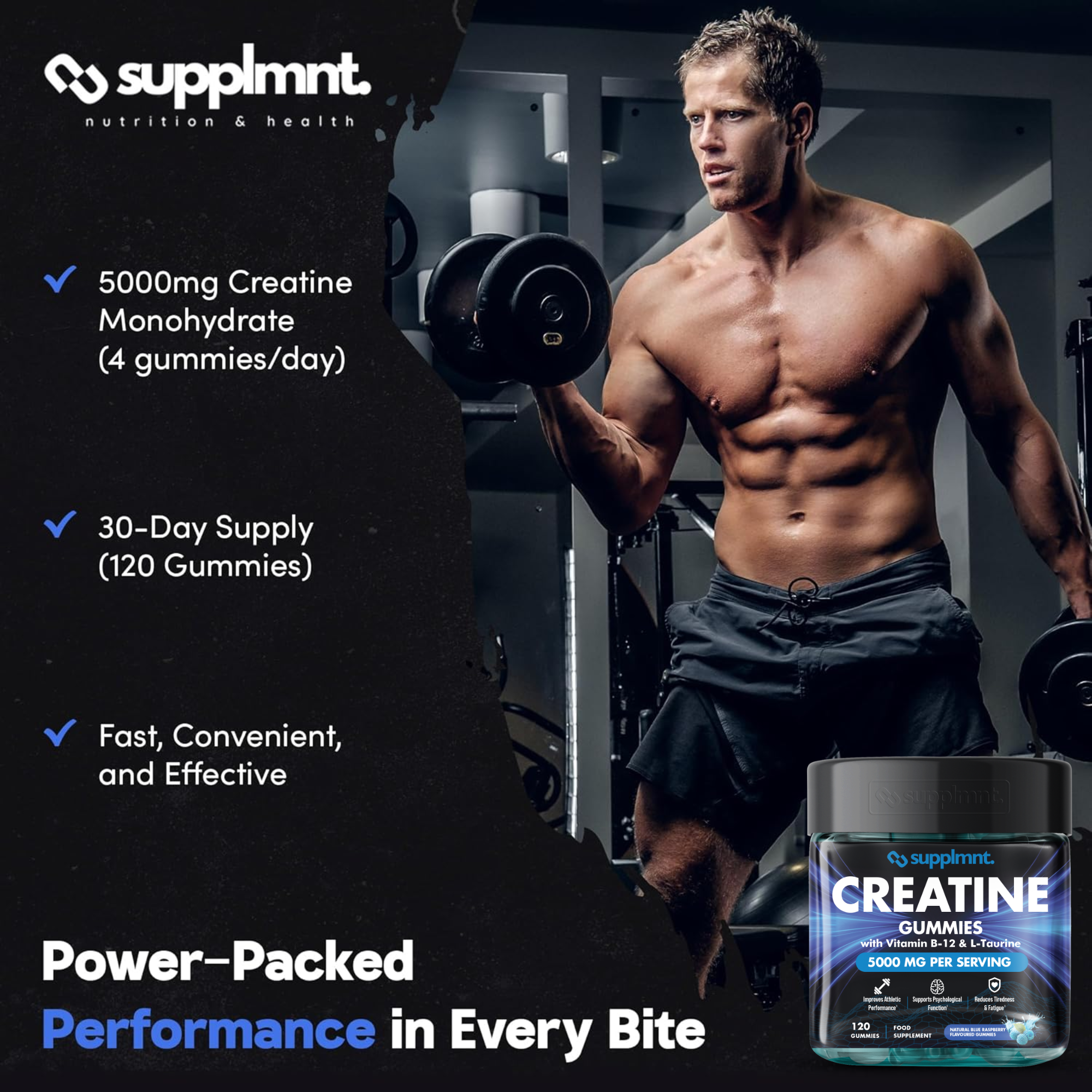Supplmnt. Creatine Blueberry and Pineapple Gummies 60 Days
