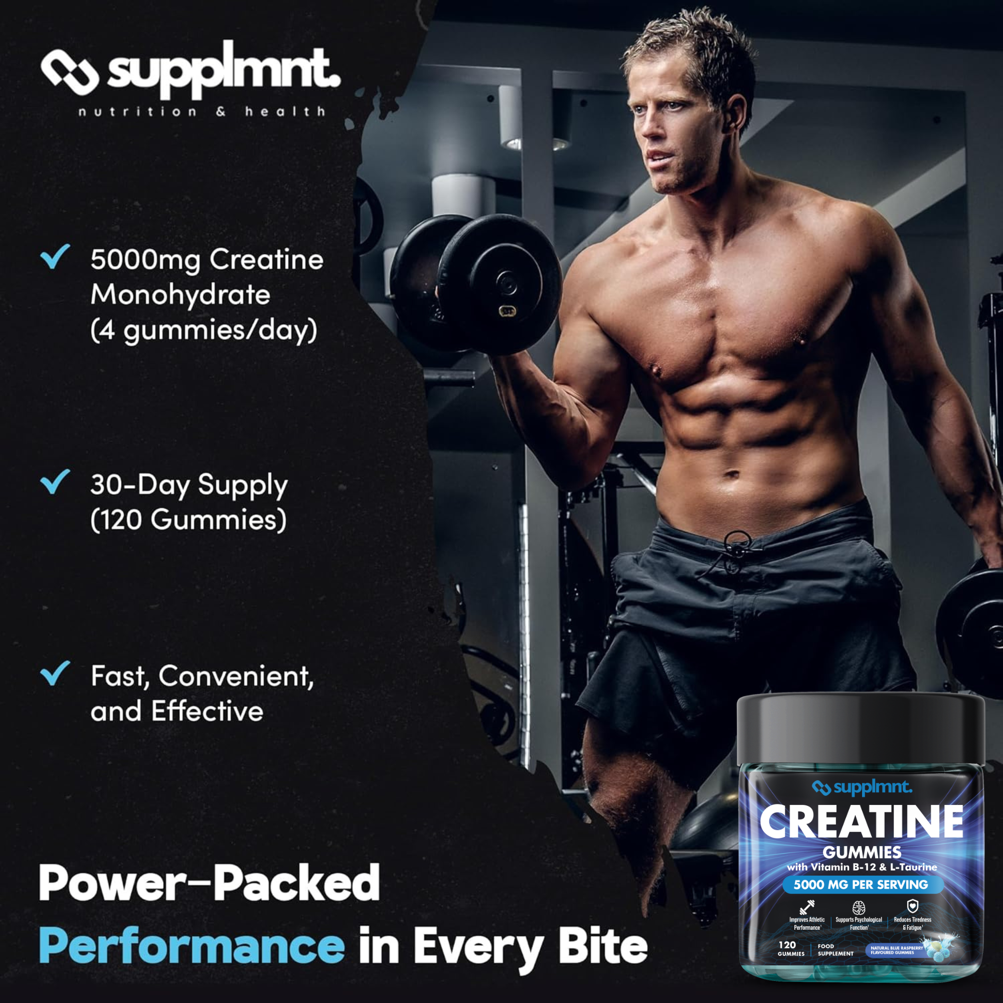 Supplmnt. 2 x Creatine Blueberry Gummies 60 Days