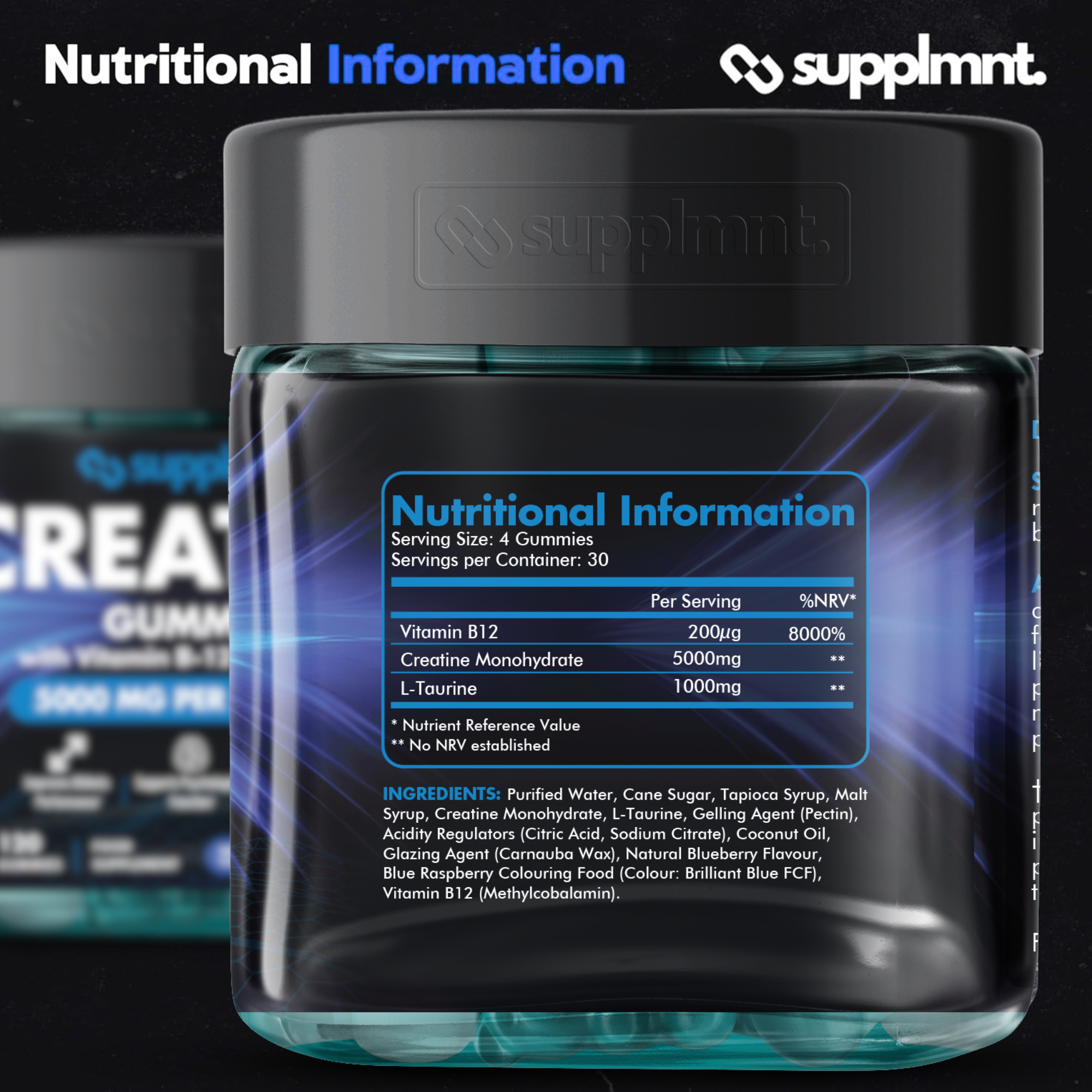 Supplmnt. Creatine Blueberry and Pineapple Gummies 60 Days