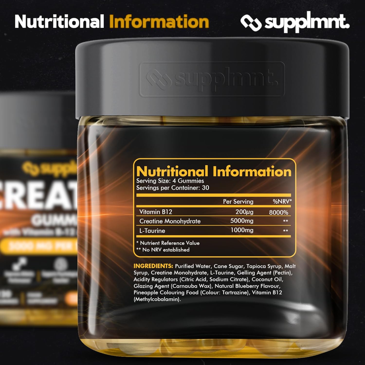 Supplmnt. Creatine Pineapple and Blue Raspberry Gummies 60 Days