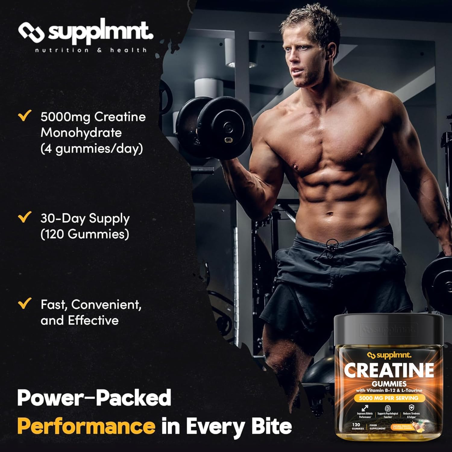 Supplmnt. Creatine Pineapple and Blue Raspberry Gummies 60 Days