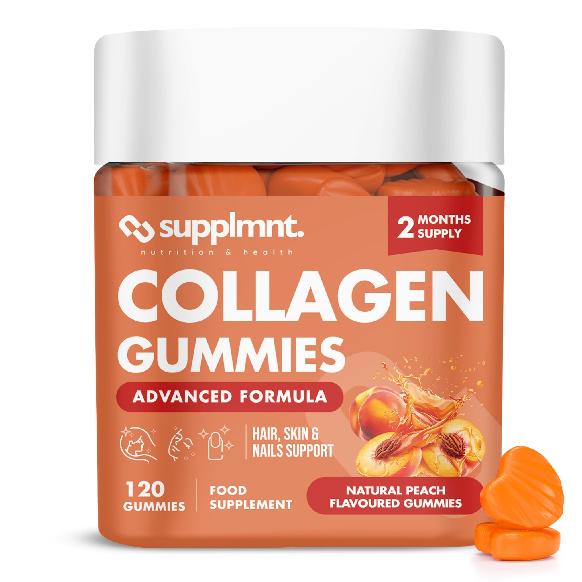 Marine Collagen Gummies - Hydrolysed Collagen Peptides with Biotin, Hyaluronic Acid & Vitamin C - Collagen Supplements for Women and Men - 120 Gummies. Collagen for Skin, Hair & Nails 2 Months Supply - supplmnt