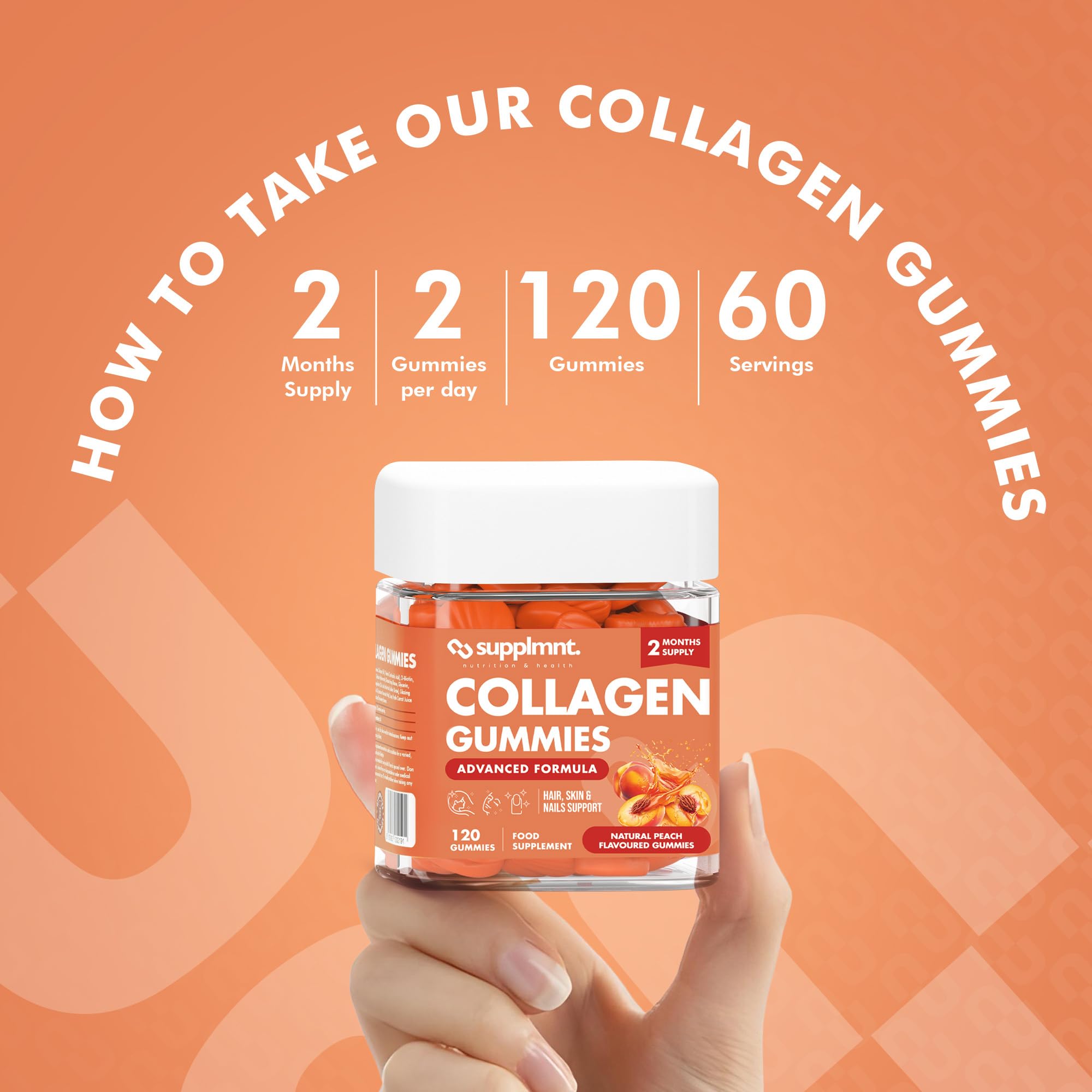 Collagen 4 Months Bundle - 2 x Peach Marine Collagen Gummies with Biotin, Hyaluronic Acid & Vitamin C - supplmnt