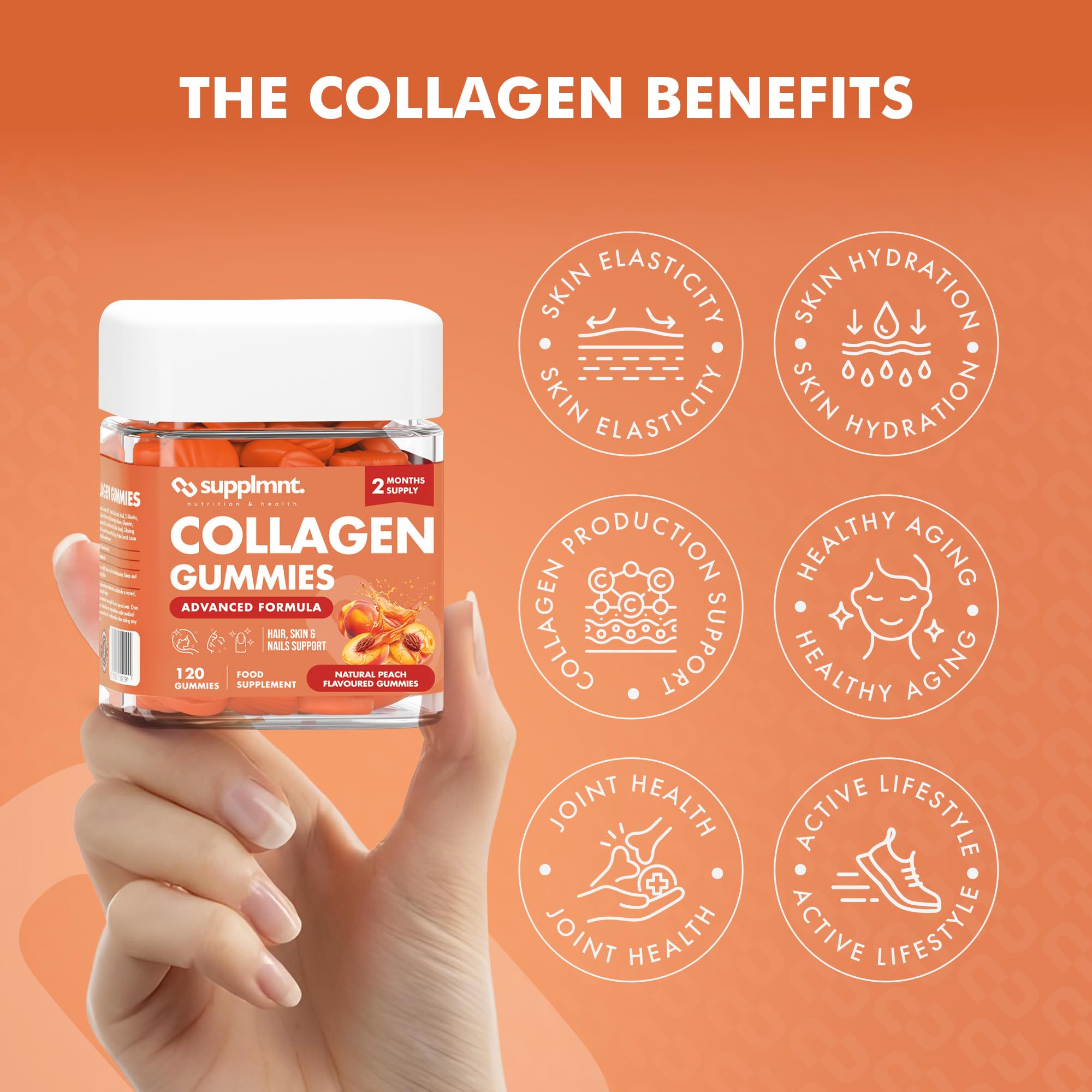 Collagen 4 Months Bundle - 2 x Peach Marine Collagen Gummies with Biotin, Hyaluronic Acid & Vitamin C - supplmnt