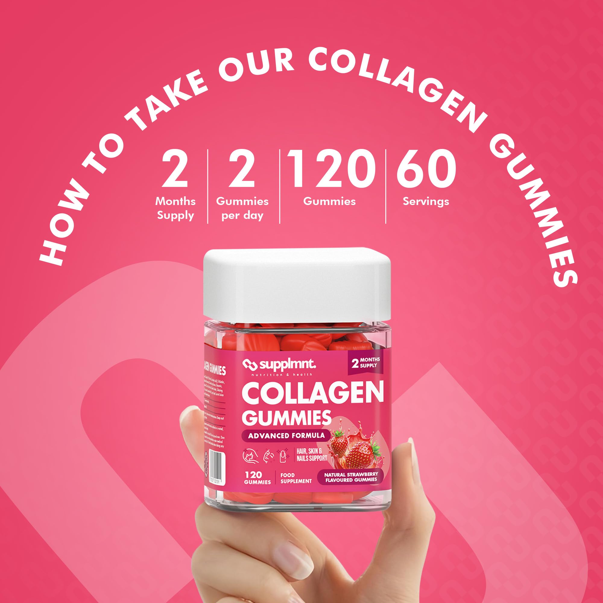 Collagen 4 Months Bundle - 2 x Strawberry Marine Collagen Gummies with Biotin, Hyaluronic Acid & Vitamin C - supplmnt
