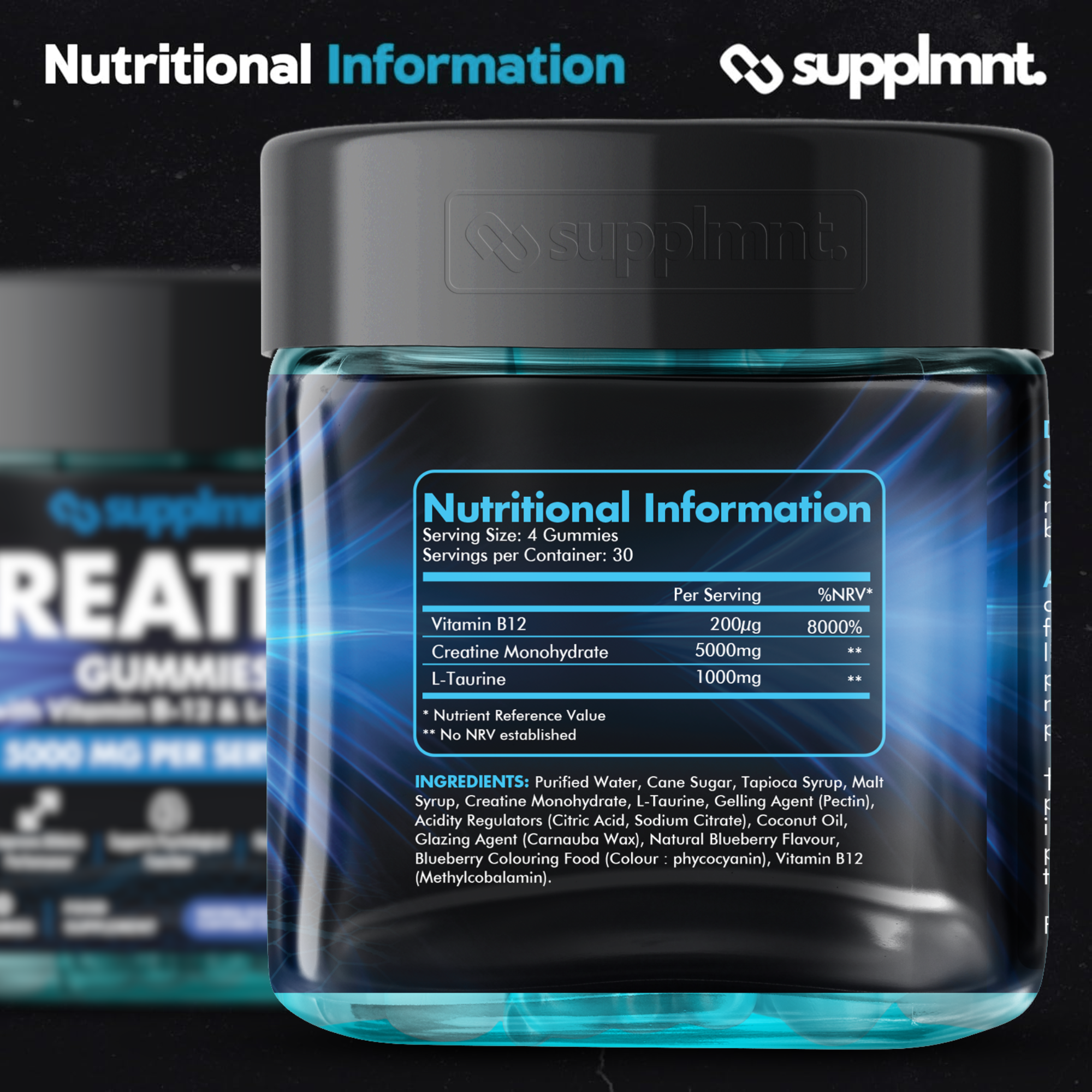 Supplmnt. 2 x Creatine Blueberry Gummies 60 Days