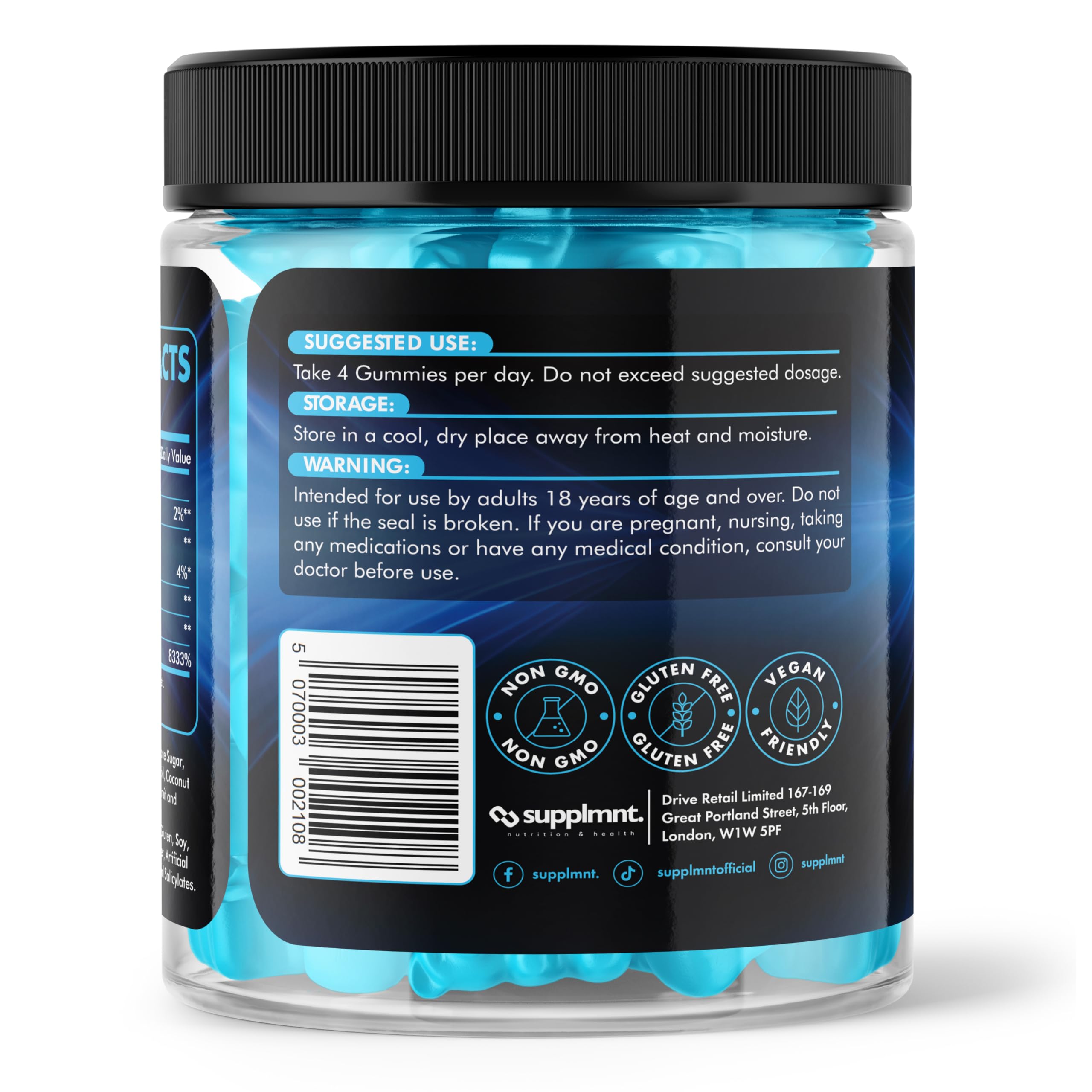 Best Selling Creatine Gummies 5000mg Plus B12 and L-Taurine Blueberry Flavour 1 Month Supply - supplmnt