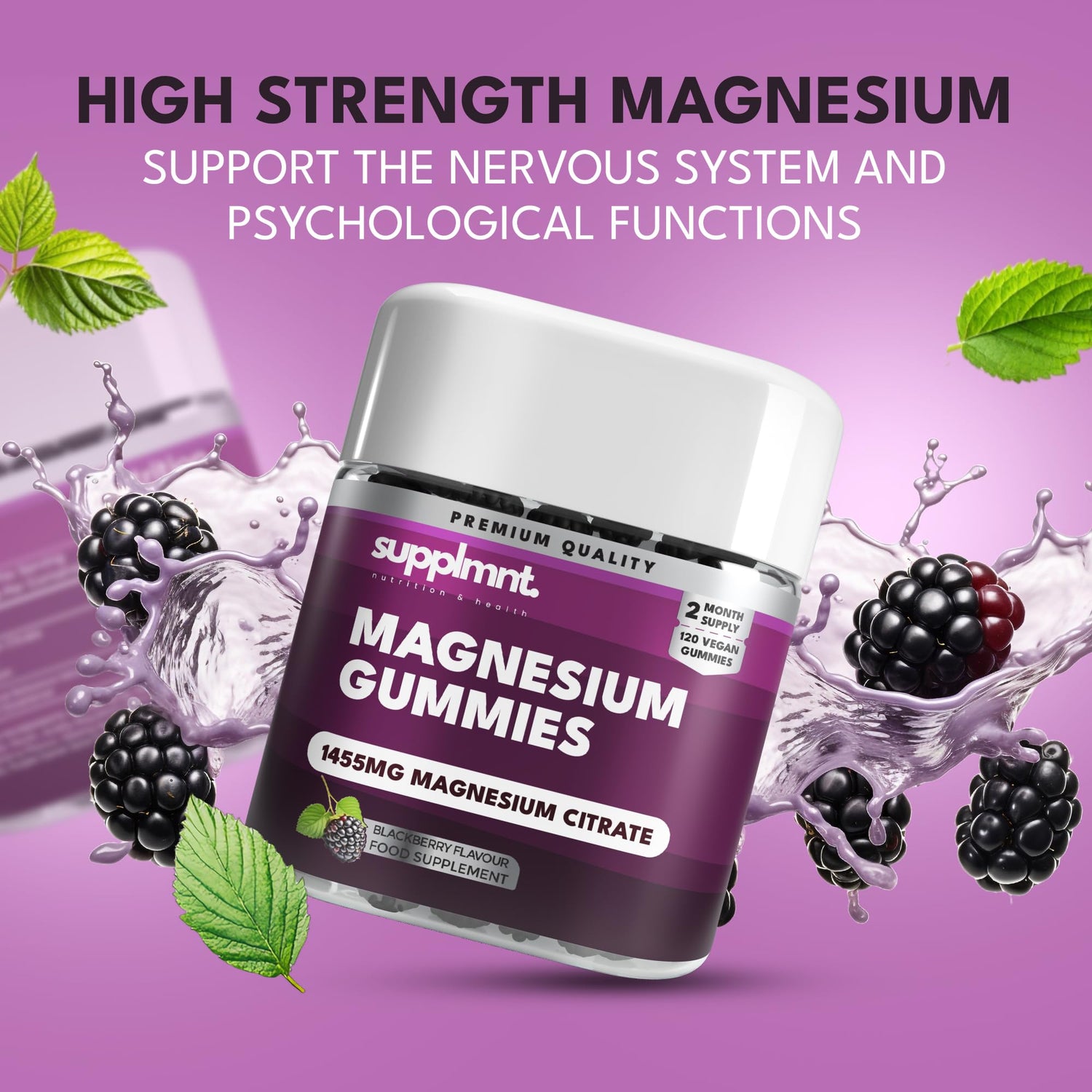 Magnesium Gummies for Adults- 1455mg Magnesium Citrate - Blackberry Magnesium Supplement  2-Months Supply - supplmnt