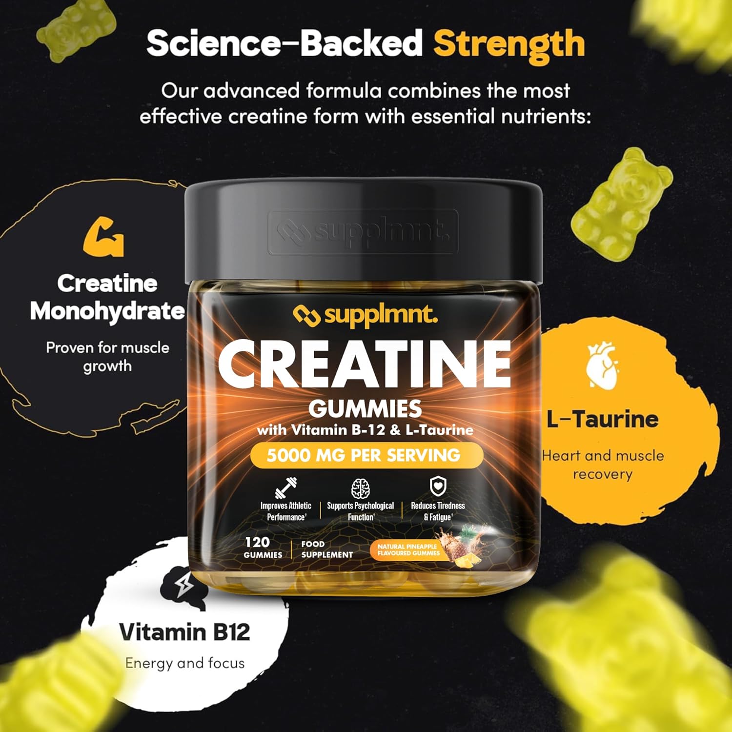 Supplmnt. Creatine Pineapple and Blue Raspberry Gummies 60 Days
