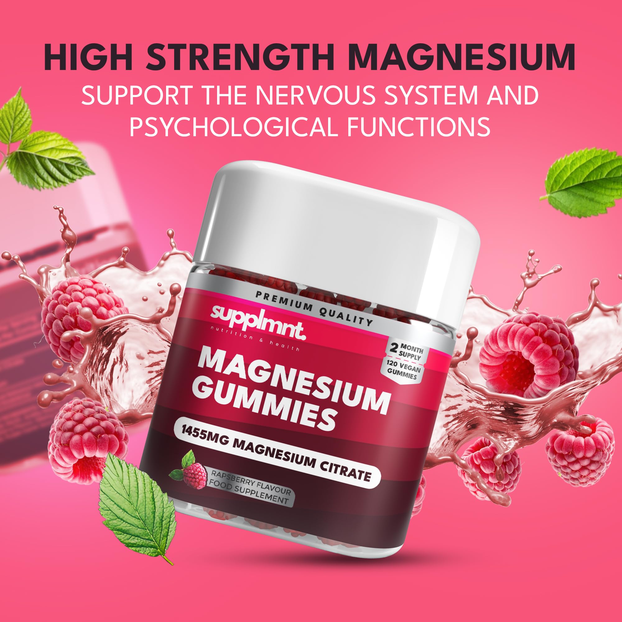 Magnesium Gummies for Adults- 1455mg Magnesium Citrate - Raspberry Magnesium Supplement  2-Months Supply - supplmnt
