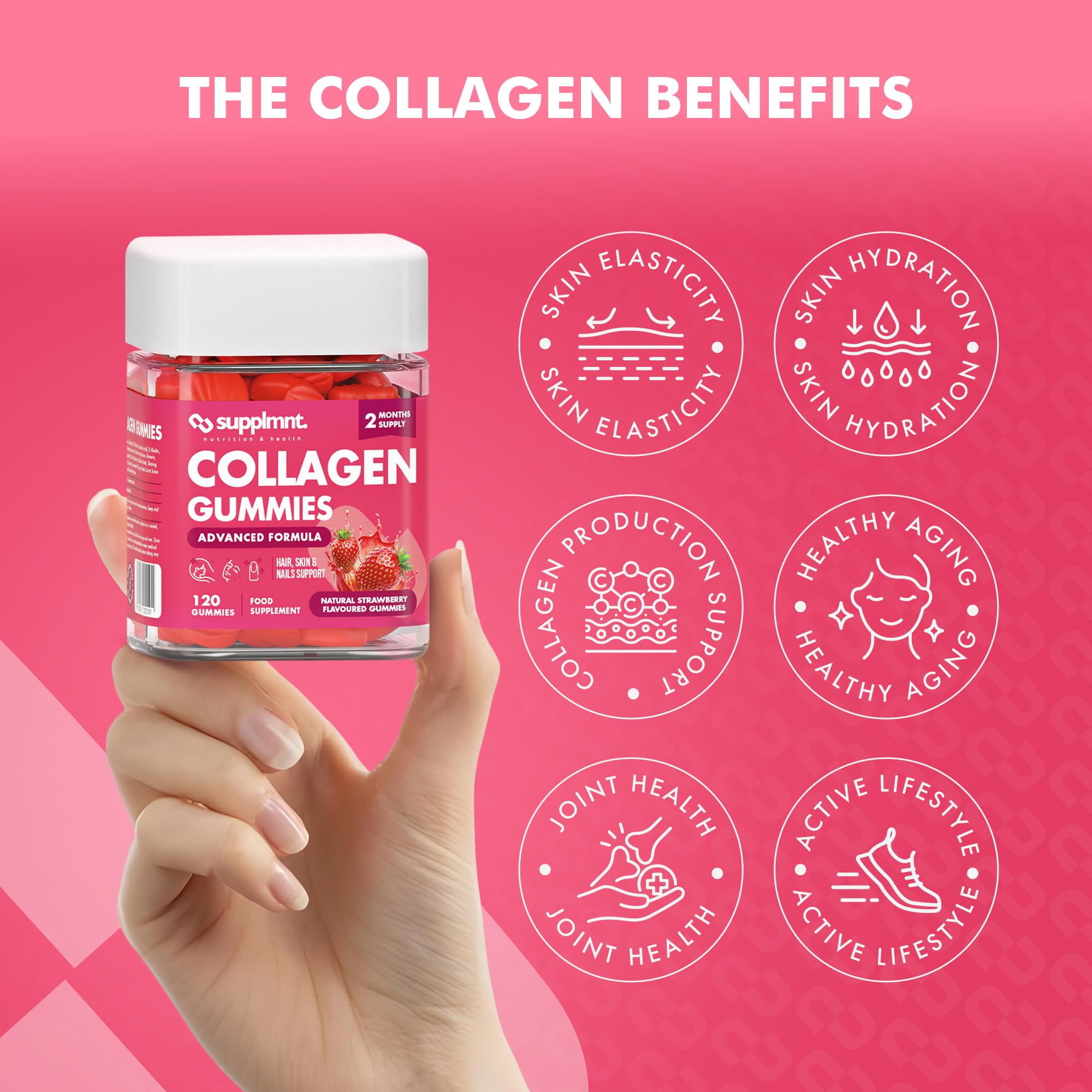 Collagen 4 Months Bundle - 2 x Strawberry Marine Collagen Gummies with Biotin, Hyaluronic Acid & Vitamin C - supplmnt