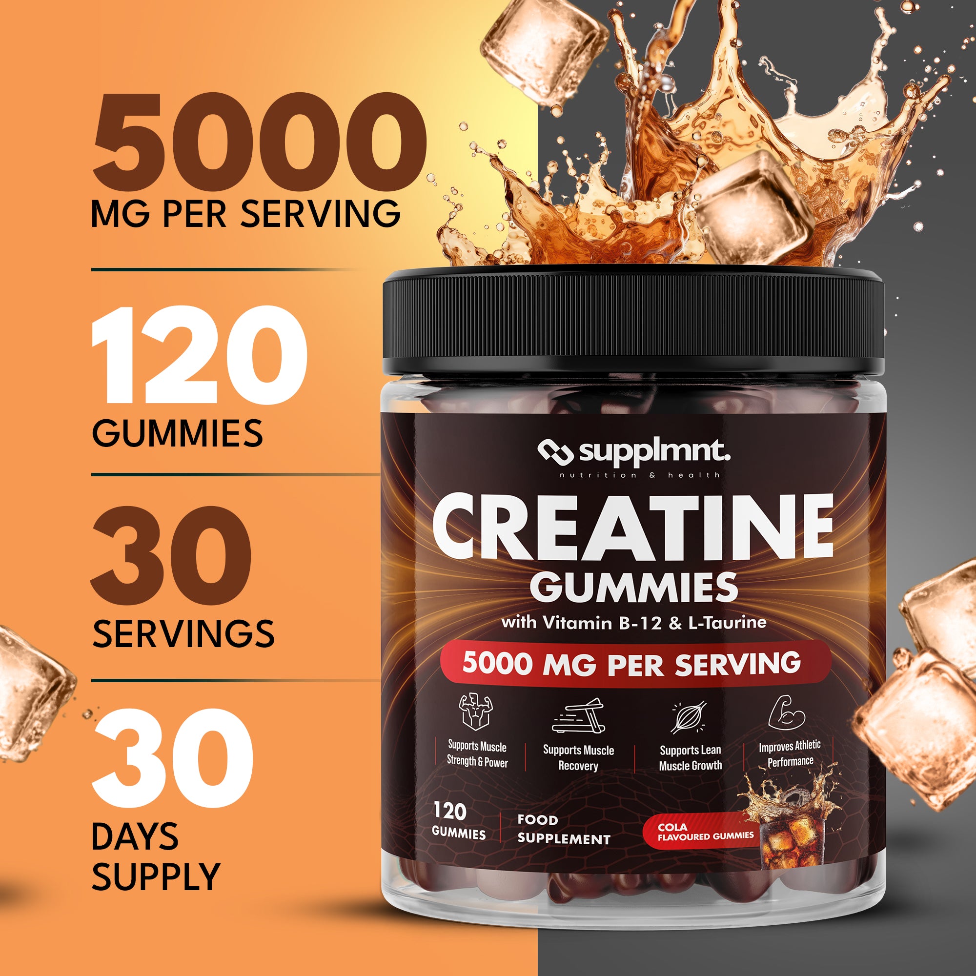 Creatine Gummies 5000mg Plus B12 and L-Taurine Cola Flavour 1 Month Supply - supplmnt
