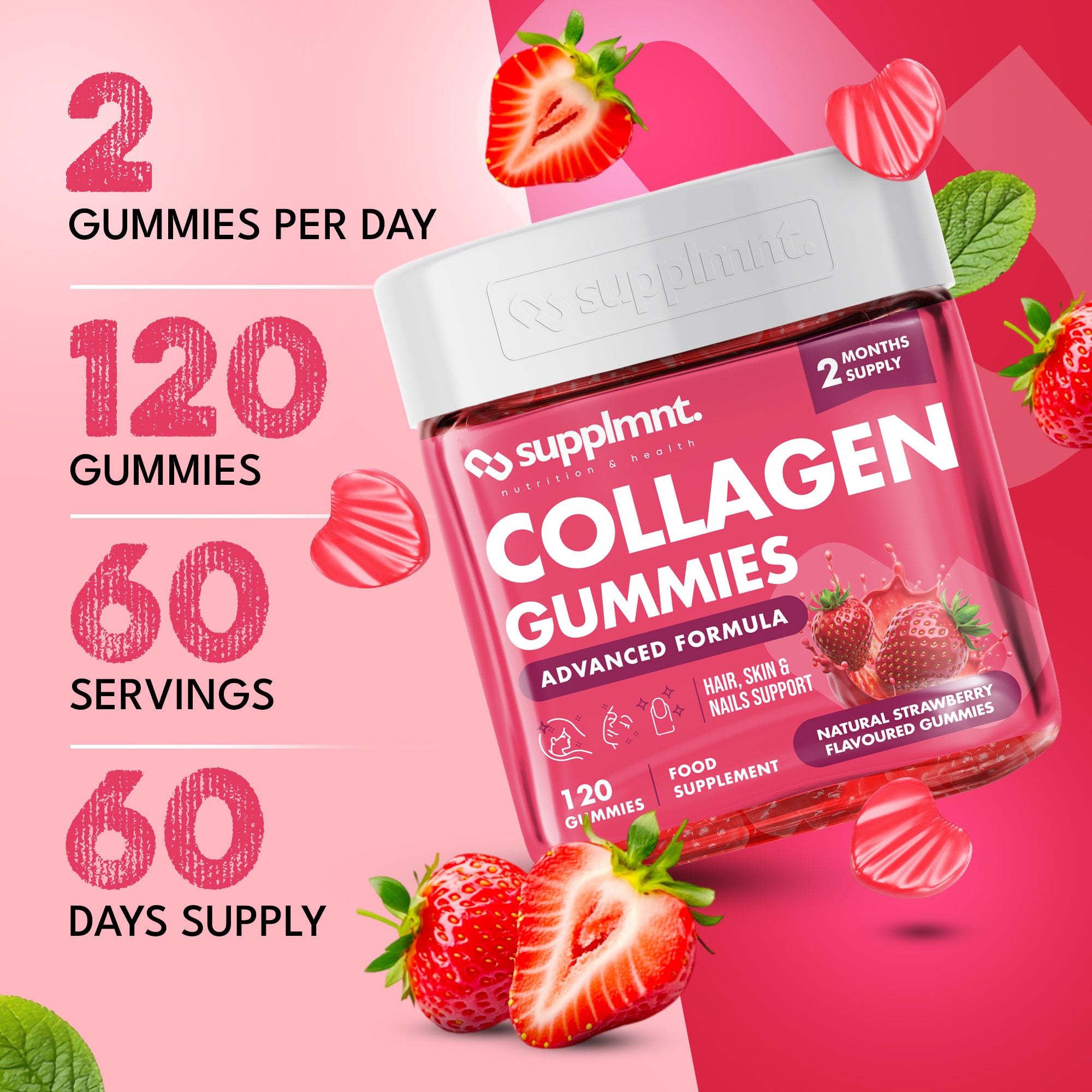 Supplmnt. Marine Collagen Strawberry Gummies 120 Days