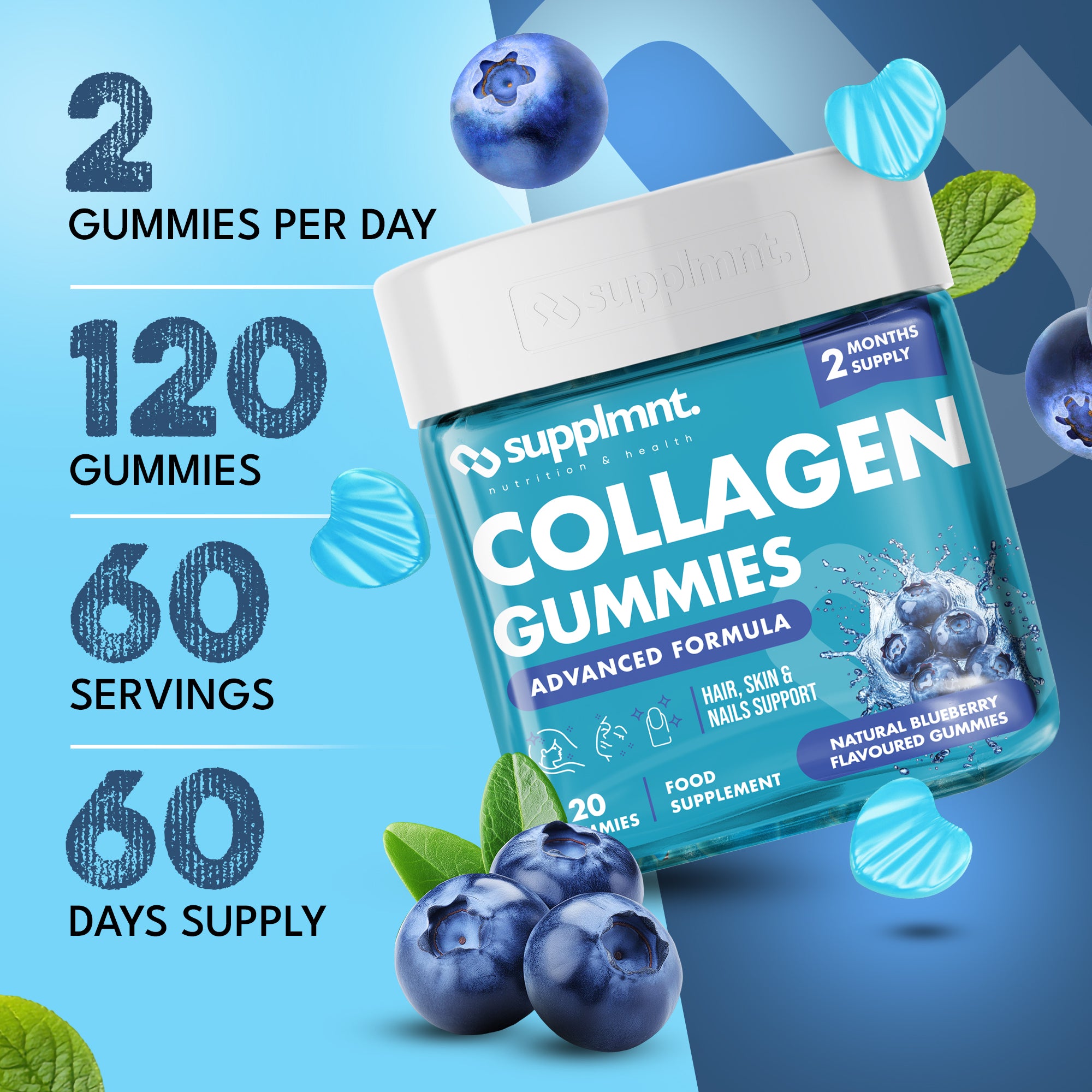 Supplmnt. Marine Collagen Blueberry Gummies 60 Days