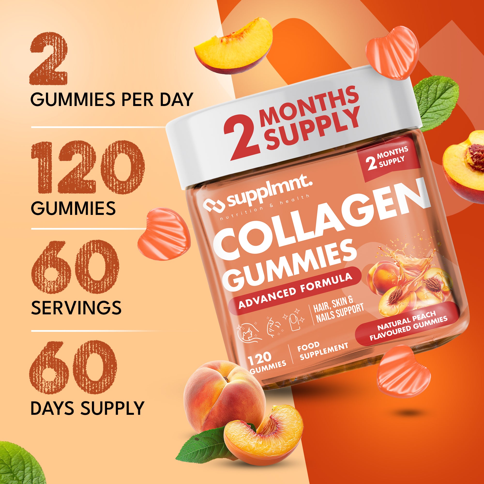 Supplmnt. Marine Collagen Peach Gummies 120 Days