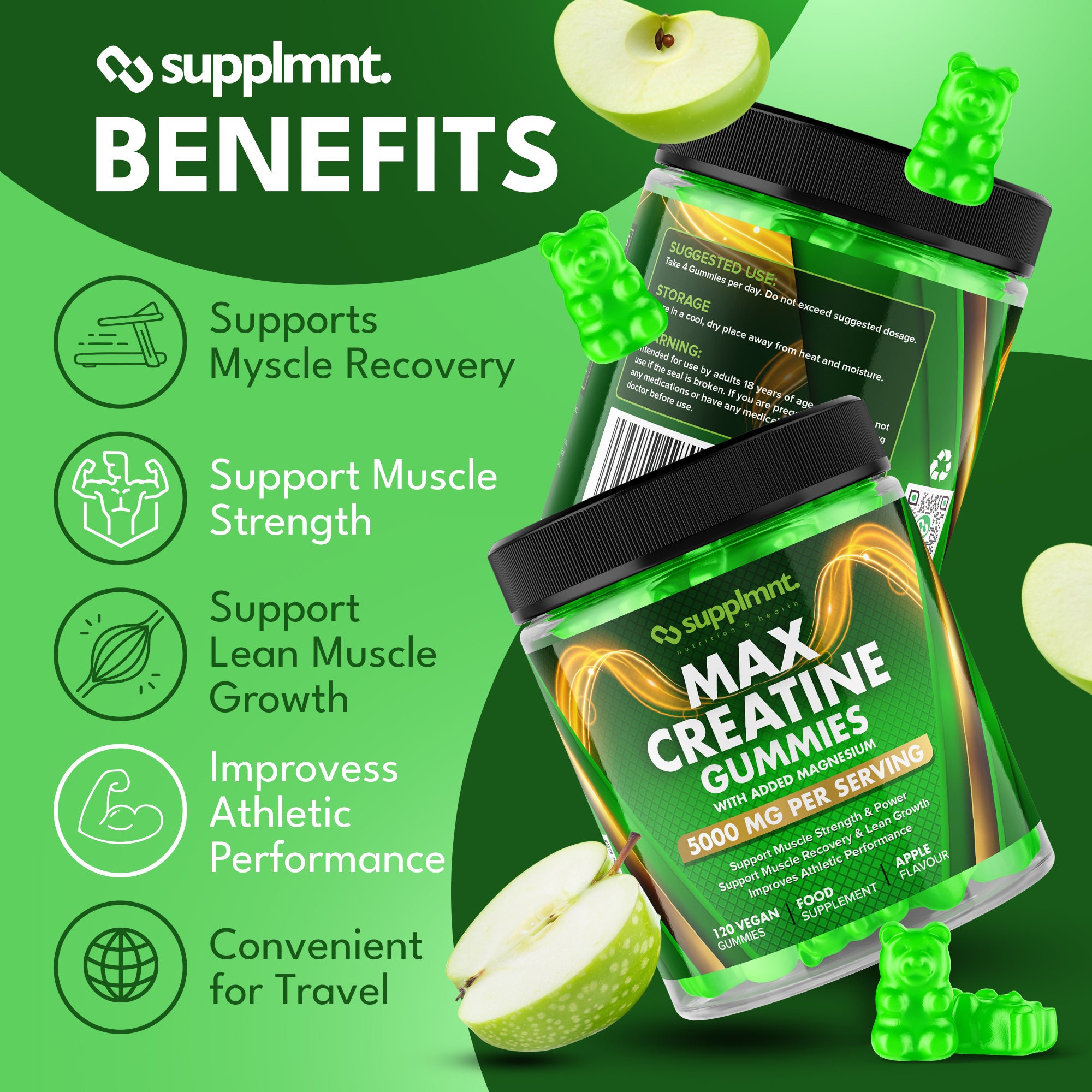 Creatine Bundle - 2 x Creatine Gummies - Apple with Magnesium - supplmnt