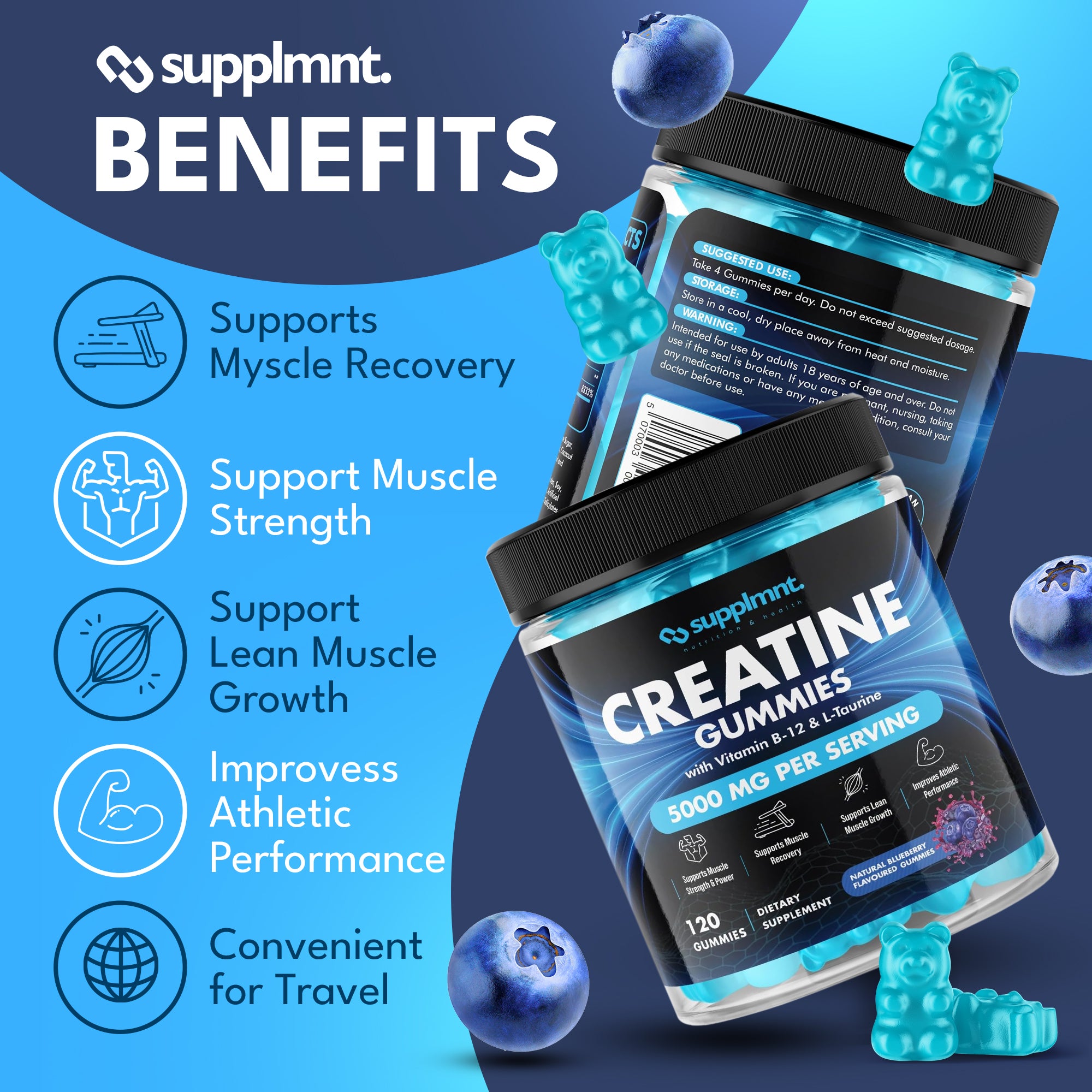 Creatine Bundle - 2 x Creatine Blueberry Gummies with B12 & L-Taurine - supplmnt