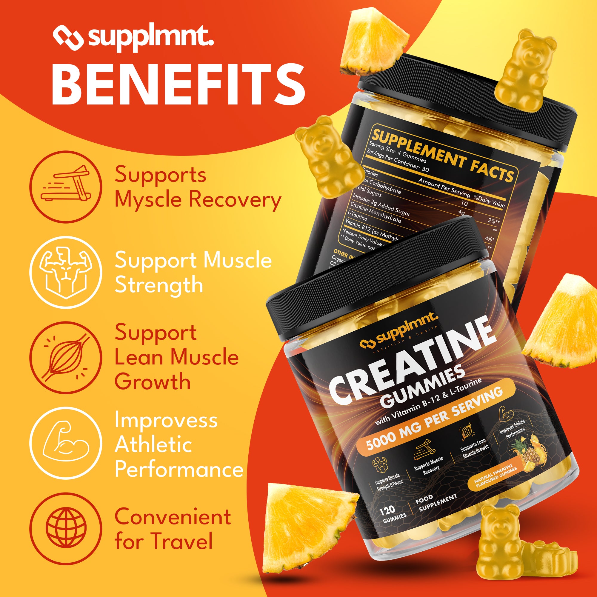 Creatine Bundle - 2 x Creatine Pineapple Gummies with B12 & L-Taurine - supplmnt
