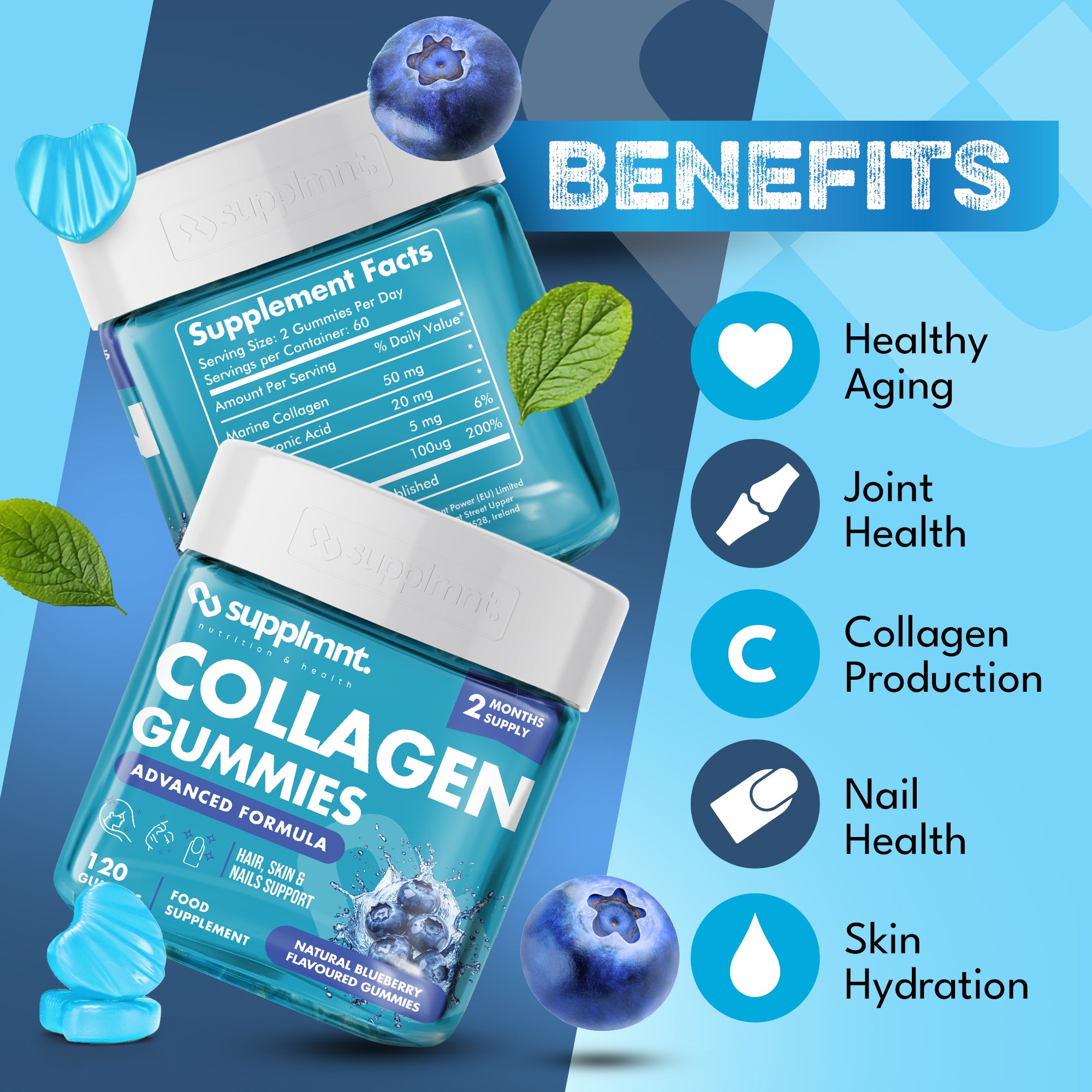 Supplmnt. Marine Collagen Blueberry Gummies 60 Days