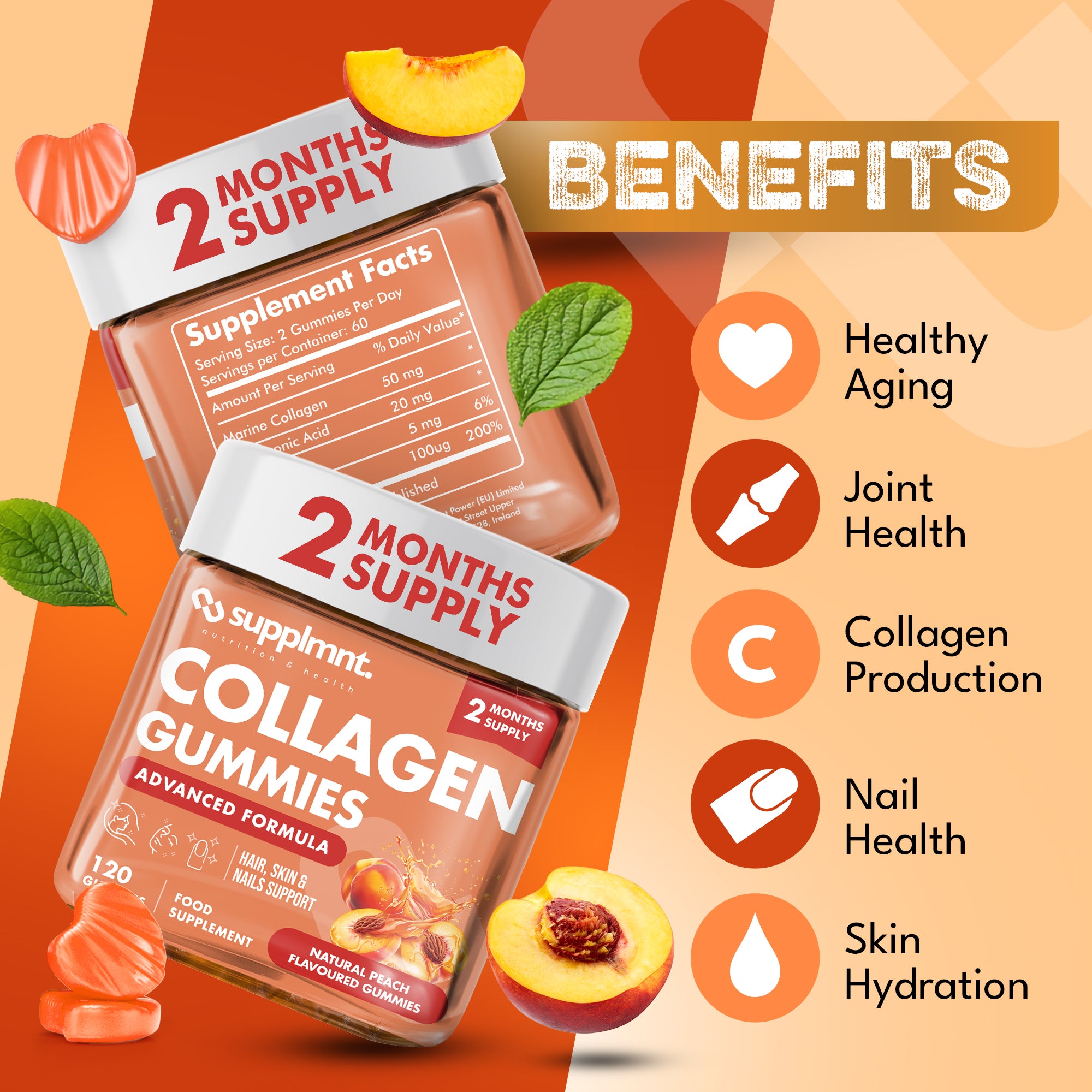 Supplmnt. Marine Collagen Peach Gummies 120 Days
