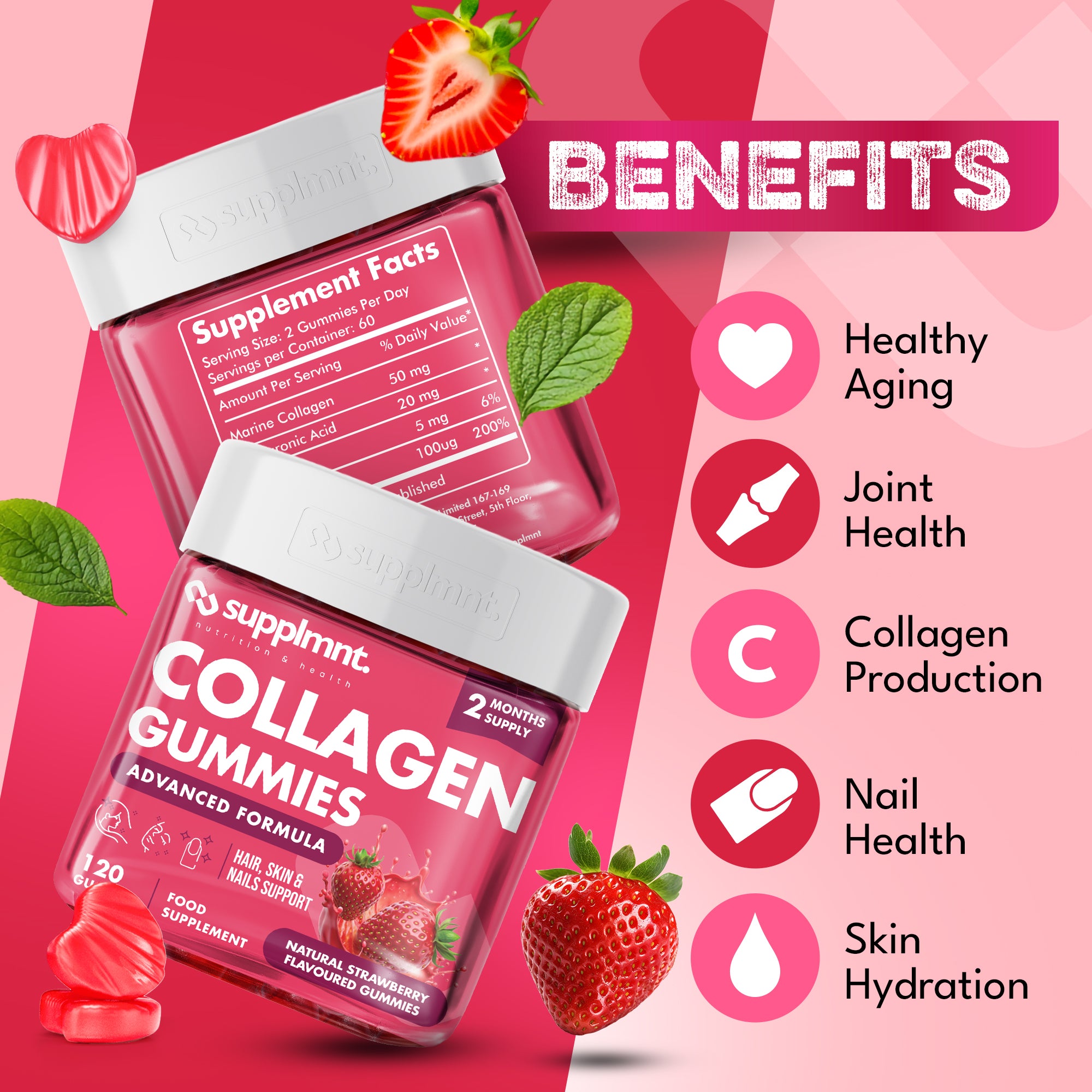 Supplmnt. Marine Collagen Strawberry Gummies 120 Days