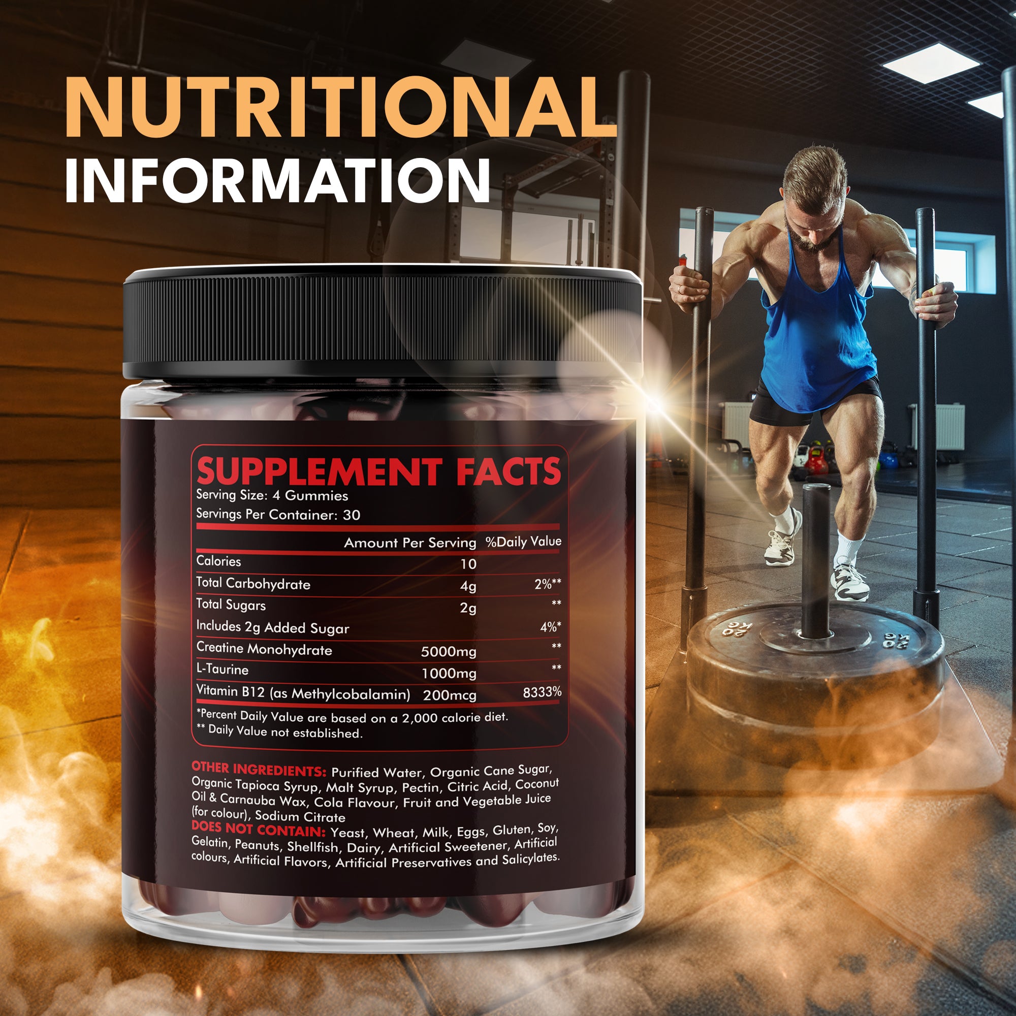 Creatine Gummies 5000mg Plus B12 and L-Taurine Cola Flavour 1 Month Supply - supplmnt