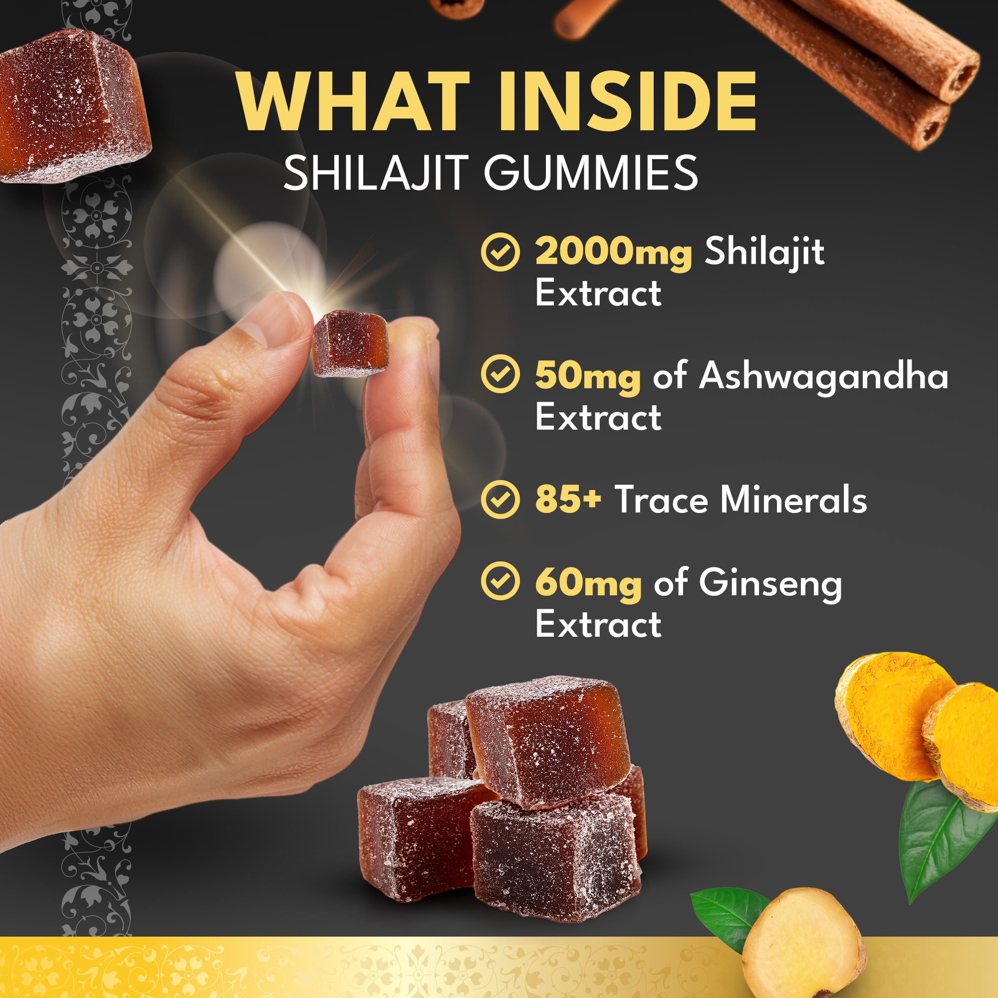 Shilajit Bundle - 2 x Shilajit Gummies with Ashwagandha, Chaga Mushroom, Ginger, Turmeric, Black Seed Oil, Ginseng, Vitamins C, B12, D, Zinc, Ceylon Cinnamon - supplmnt