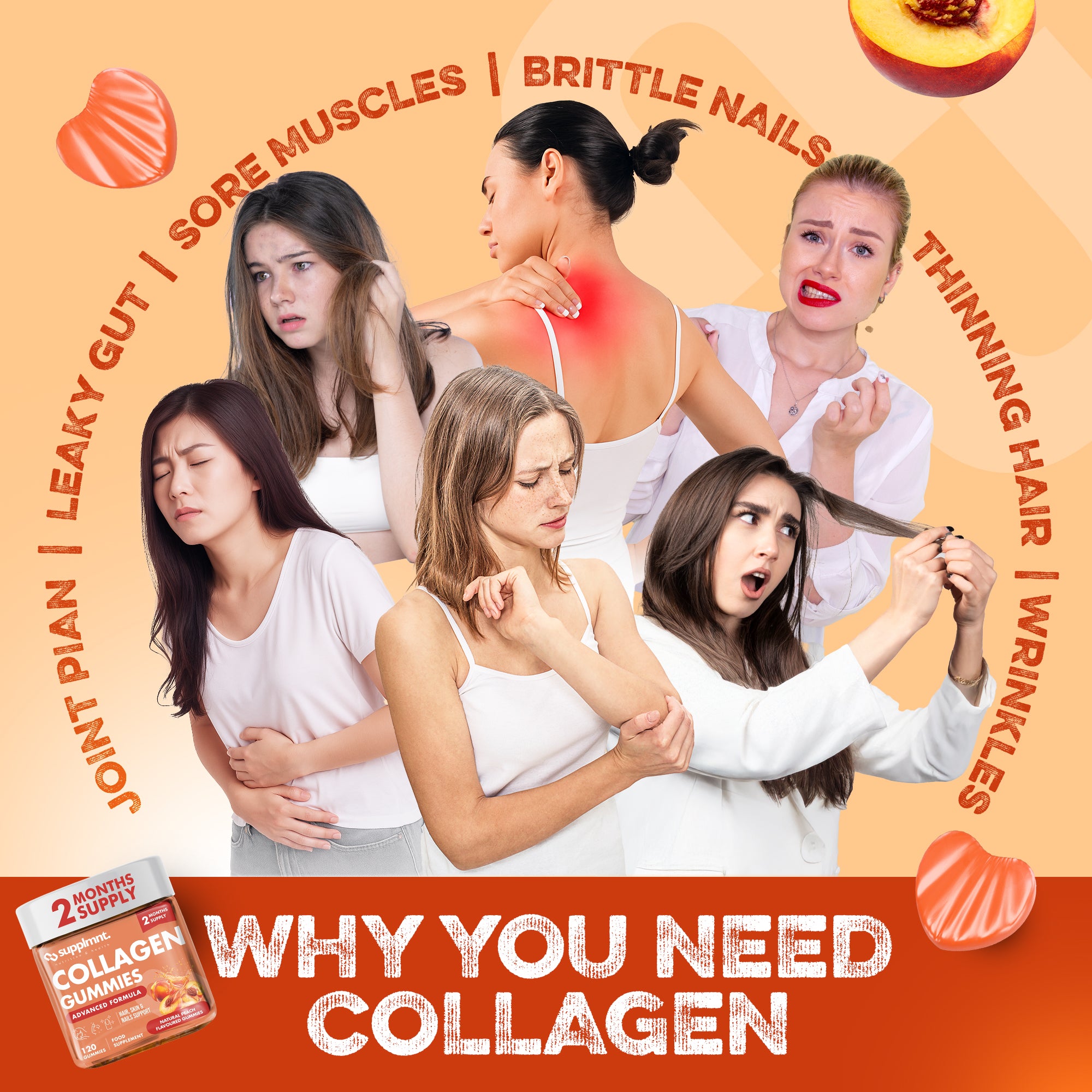 Supplmnt. Marine Collagen Peach Gummies 120 Days