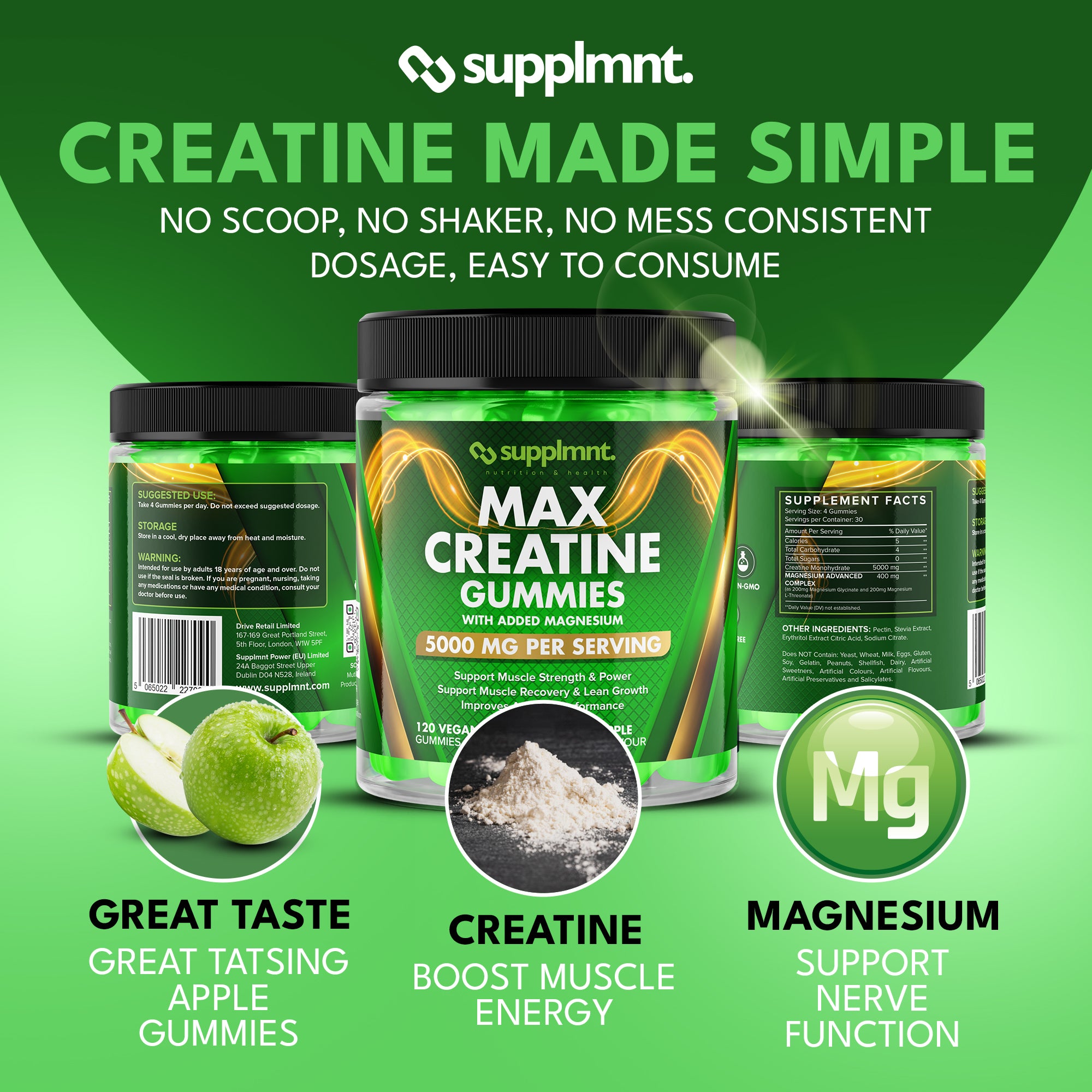 Creatine Bundle - 2 x Creatine Gummies - Apple with Magnesium - supplmnt