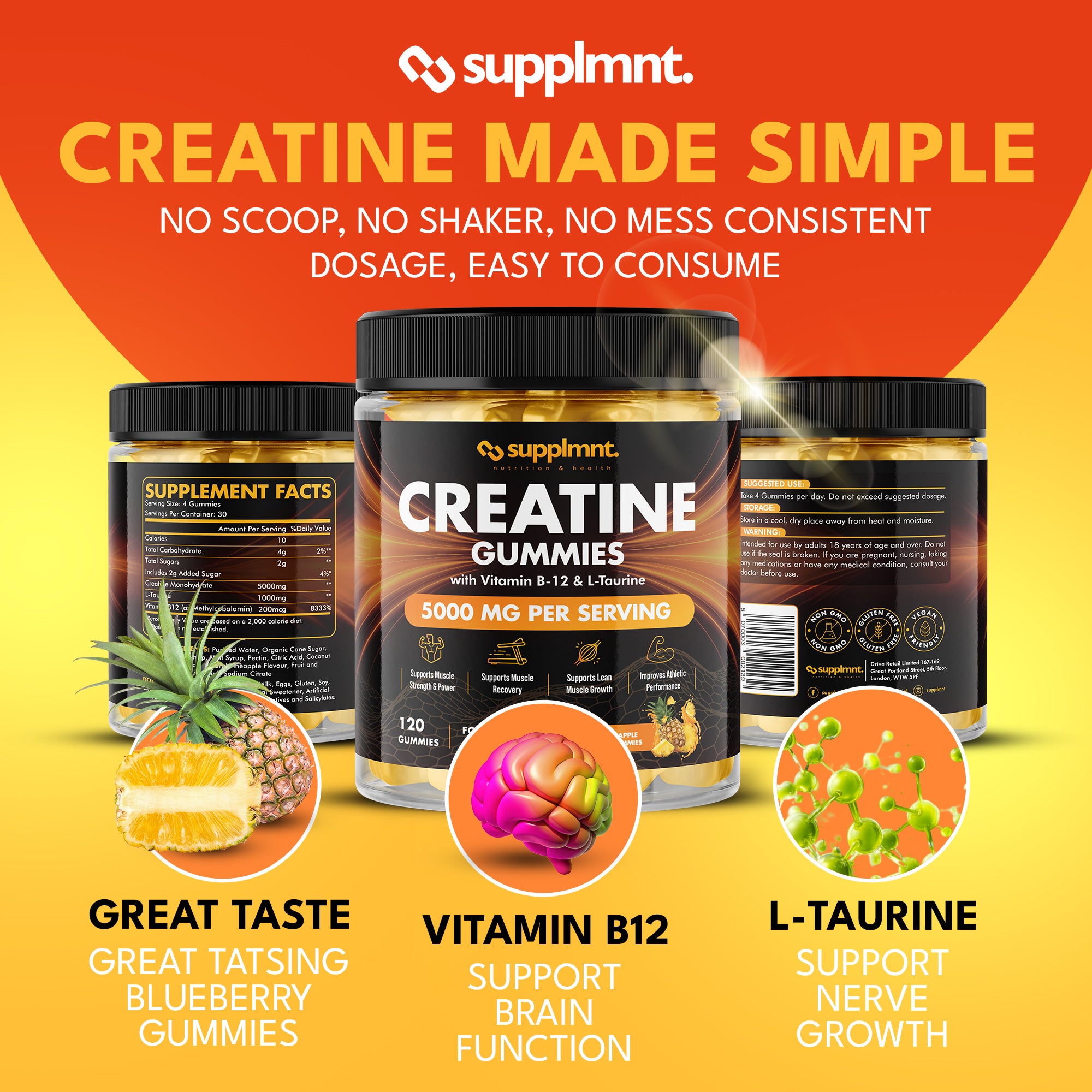 Creatine Bundle - 2 x Creatine Pineapple Gummies with B12 & L-Taurine - supplmnt