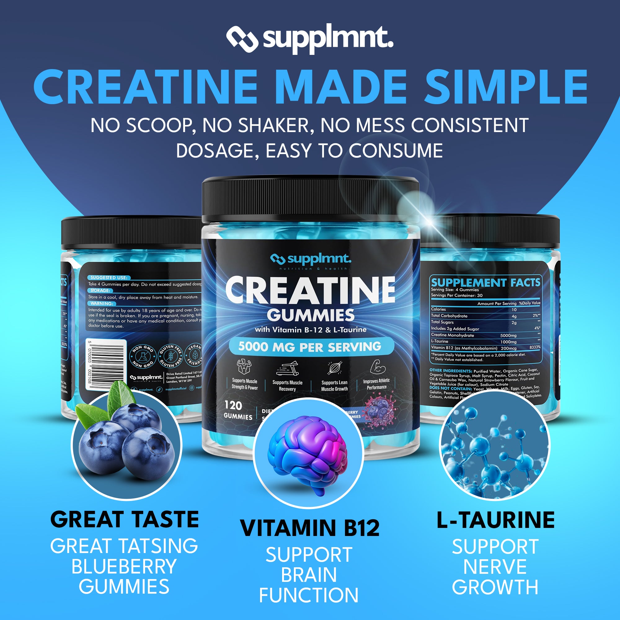 Creatine Bundle - 2 x Creatine Blueberry Gummies with B12 & L-Taurine - supplmnt