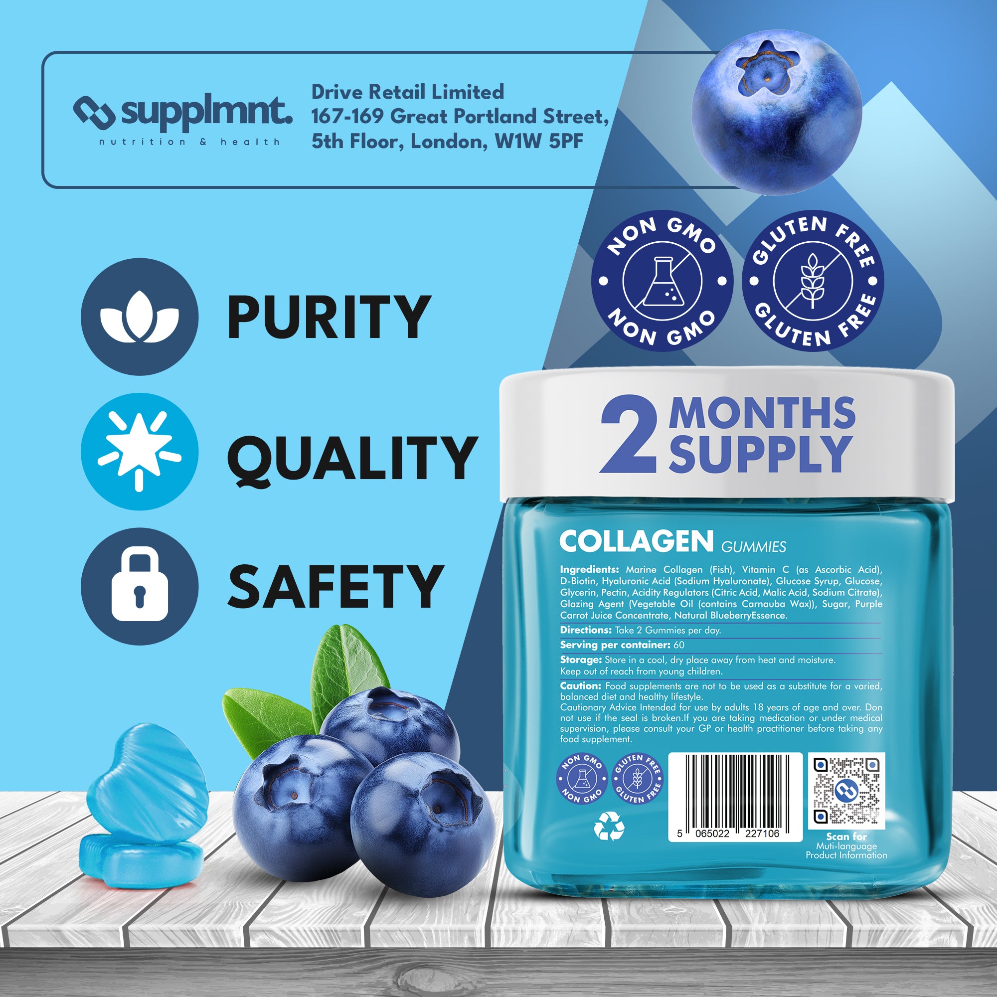 Supplmnt. Marine Collagen Blueberry Gummies 60 Days