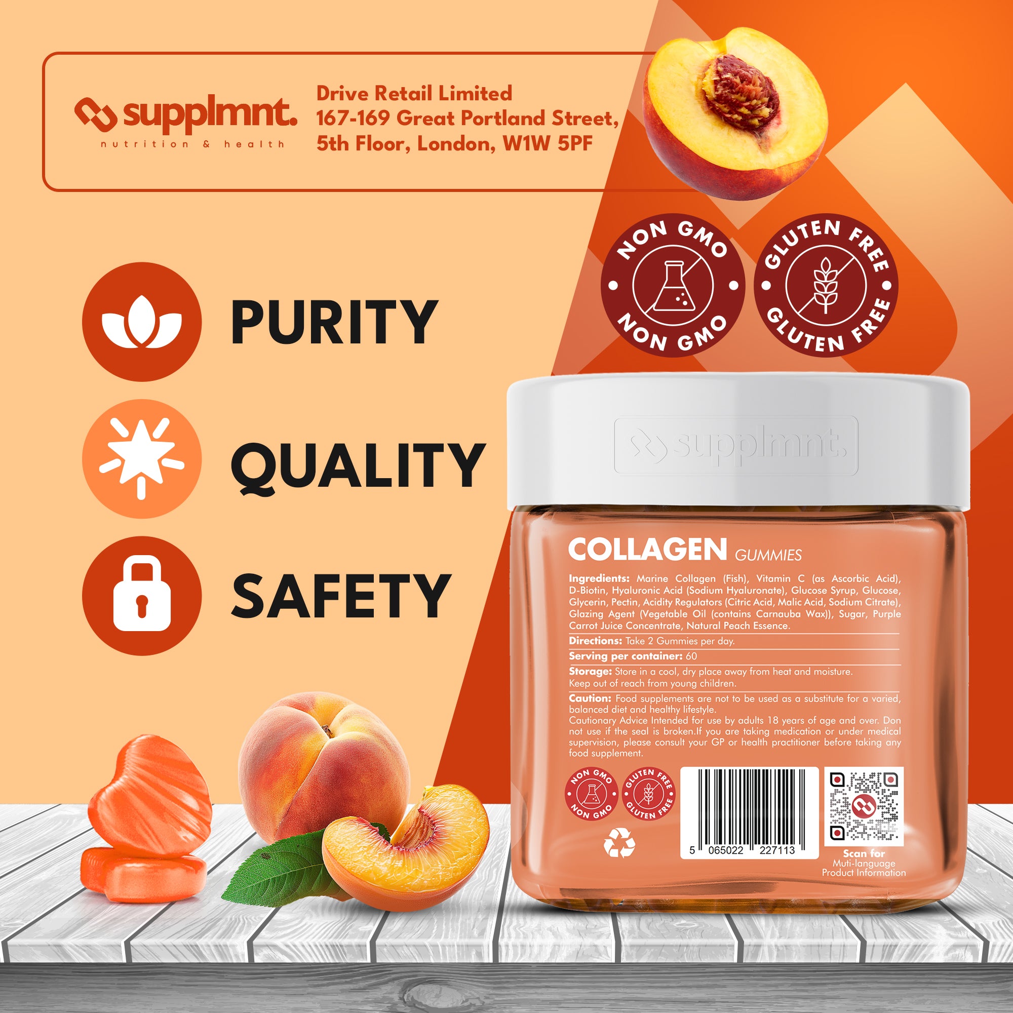 Supplmnt. Marine Collagen Peach Gummies 120 Days