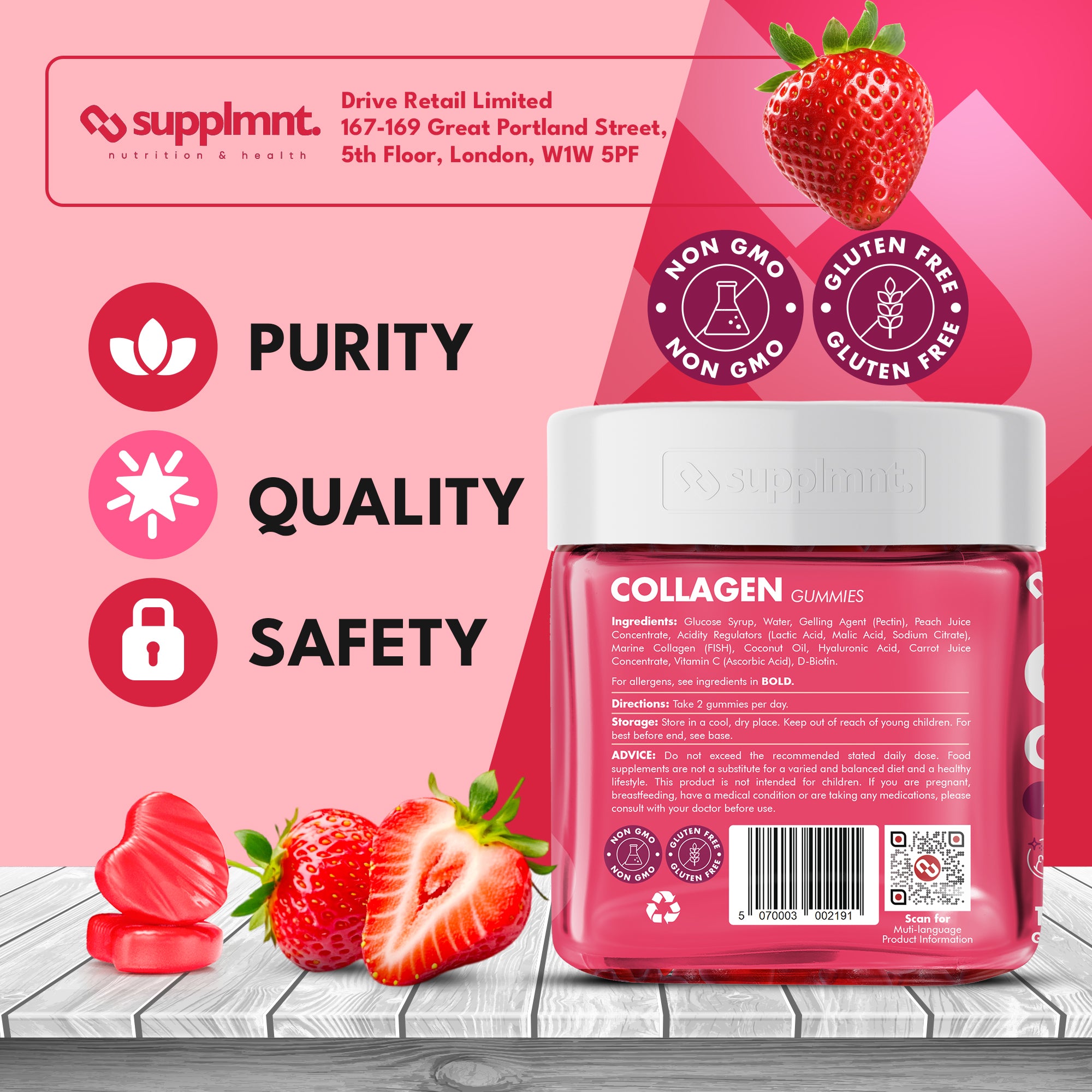 Supplmnt. Marine Collagen Strawberry Gummies 120 Days
