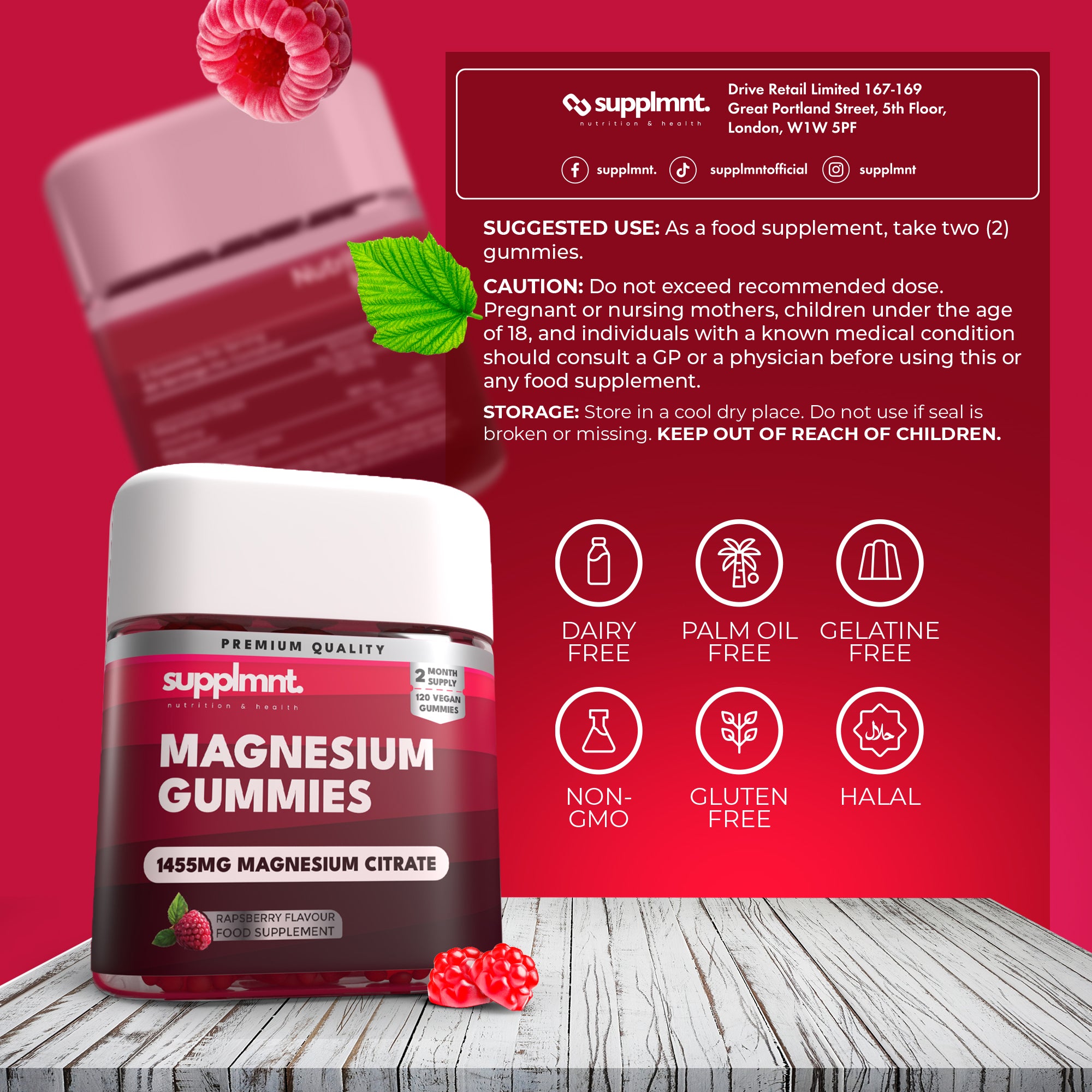 Magnesium Gummies for Adults- 1455mg Magnesium Citrate - Raspberry Magnesium Supplement  2-Months Supply - supplmnt