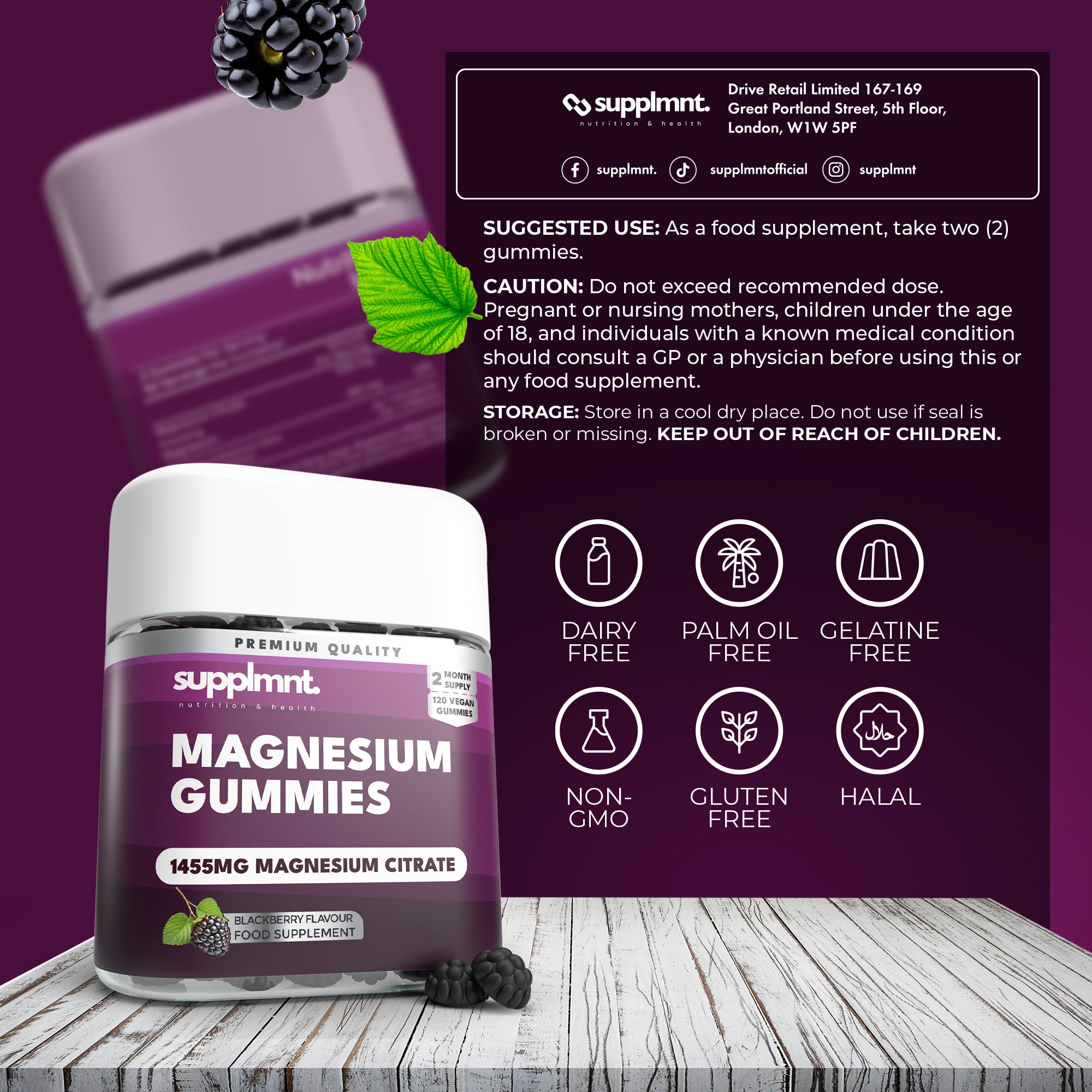 Magnesium Gummies for Adults- 1455mg Magnesium Citrate - Blackberry Magnesium Supplement  2-Months Supply - supplmnt