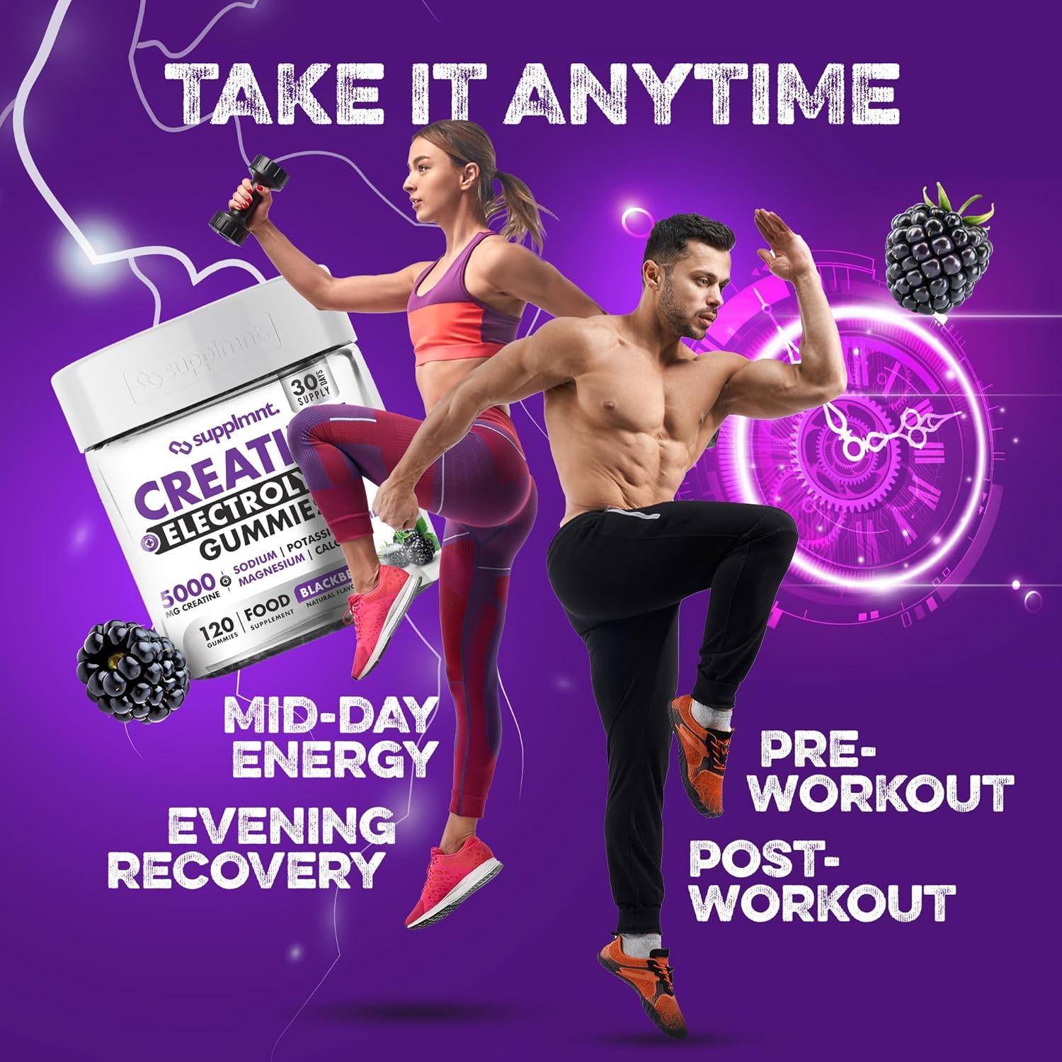 Supplmnt. Creatine Gummies with Electrolytes Blackberry Flovour