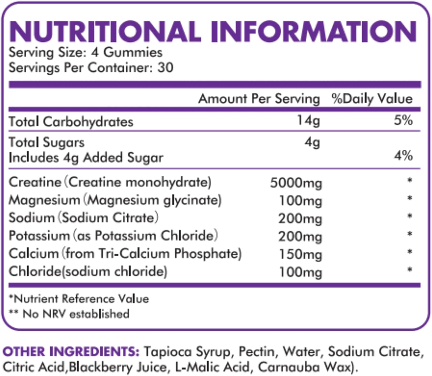 Supplmnt. Creatine Gummies with Electrolytes Blackberry Flovour
