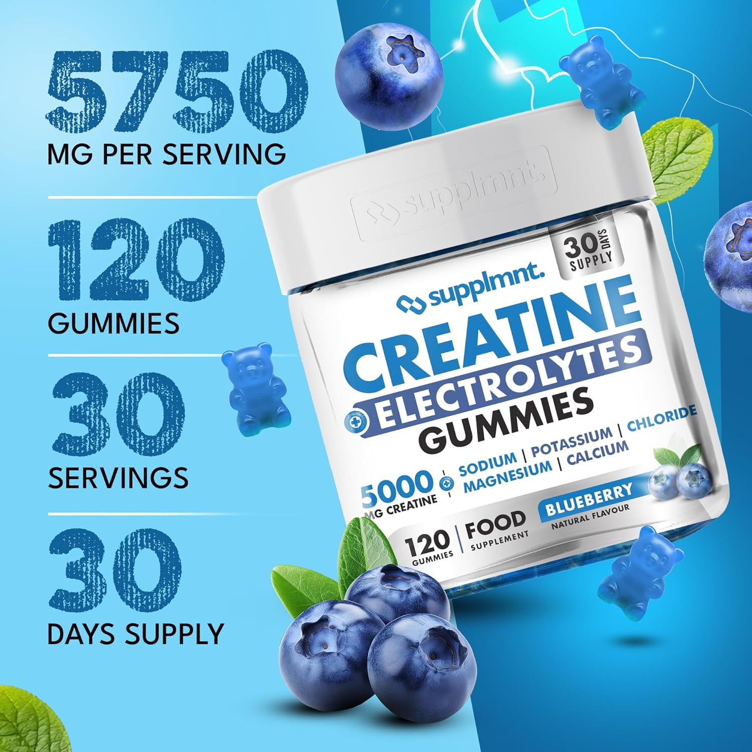 Supplmnt. Creatine Gummies with Electrolytes Blueberry Flavour