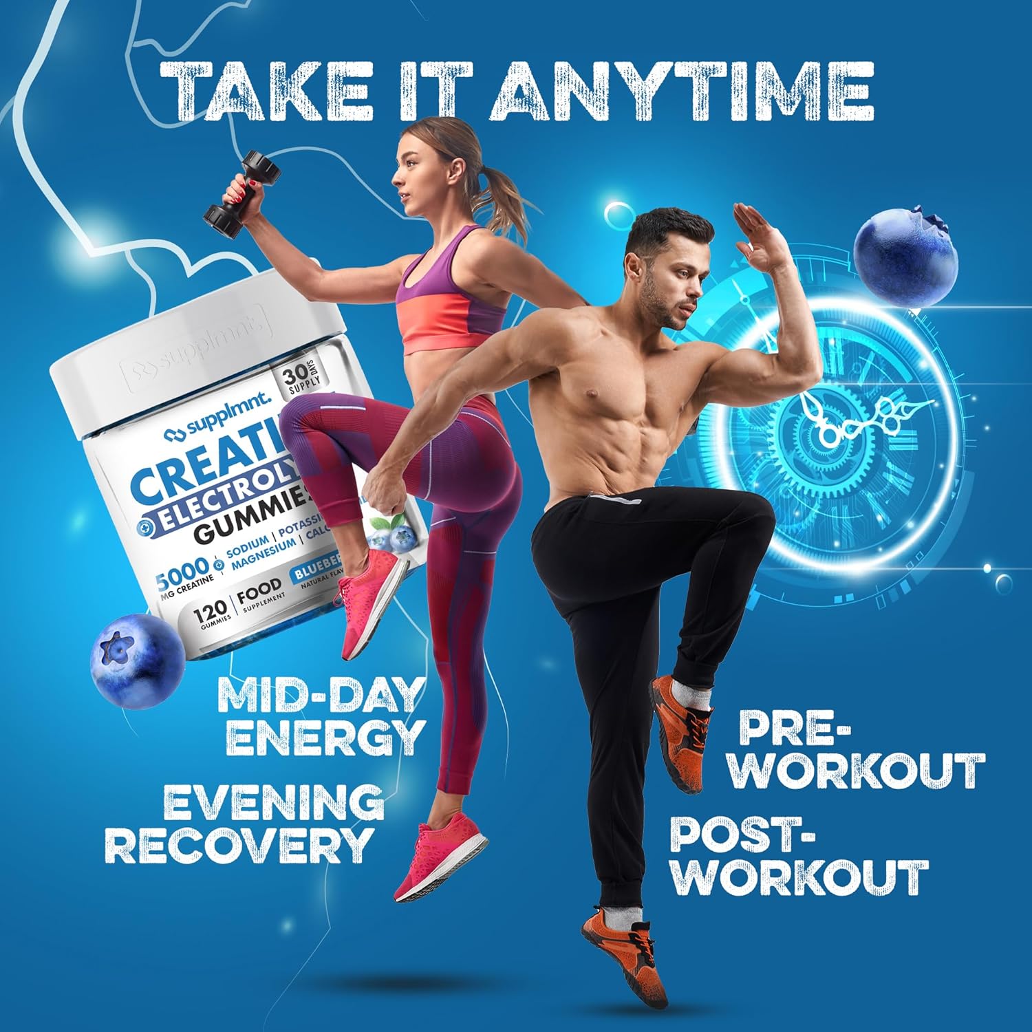 Supplmnt. Creatine Gummies with Electrolytes Blueberry Flavour