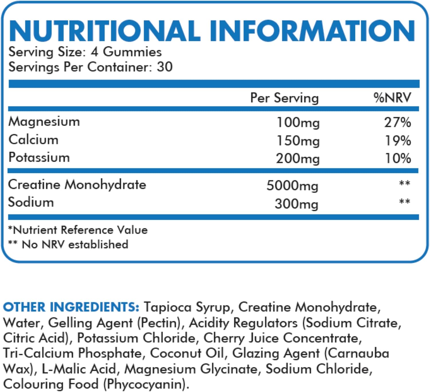 Supplmnt. Creatine Gummies with Electrolytes Blueberry Flavour