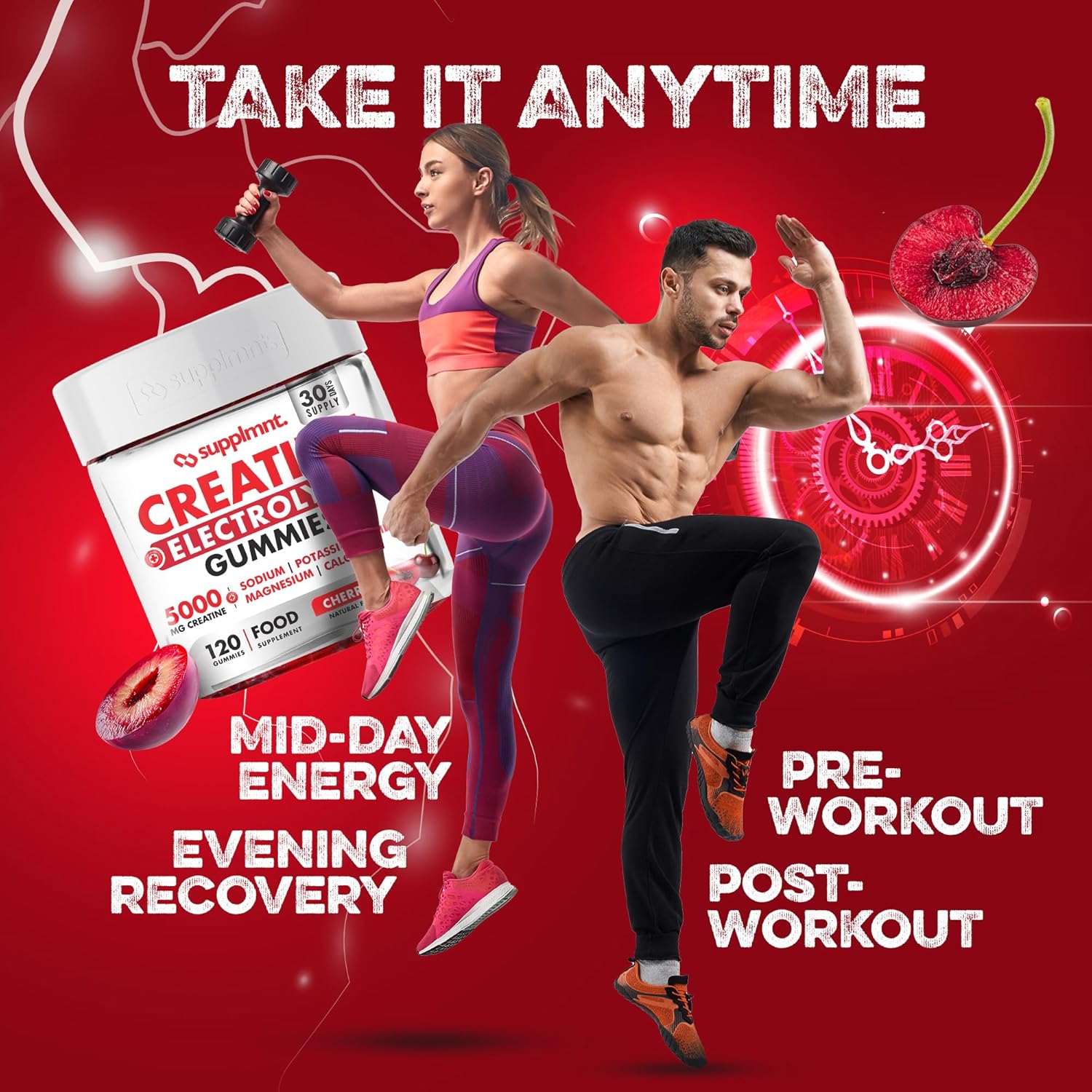 Supplmnt. Creatine Gummies with Electrolytes Cherry Flavour