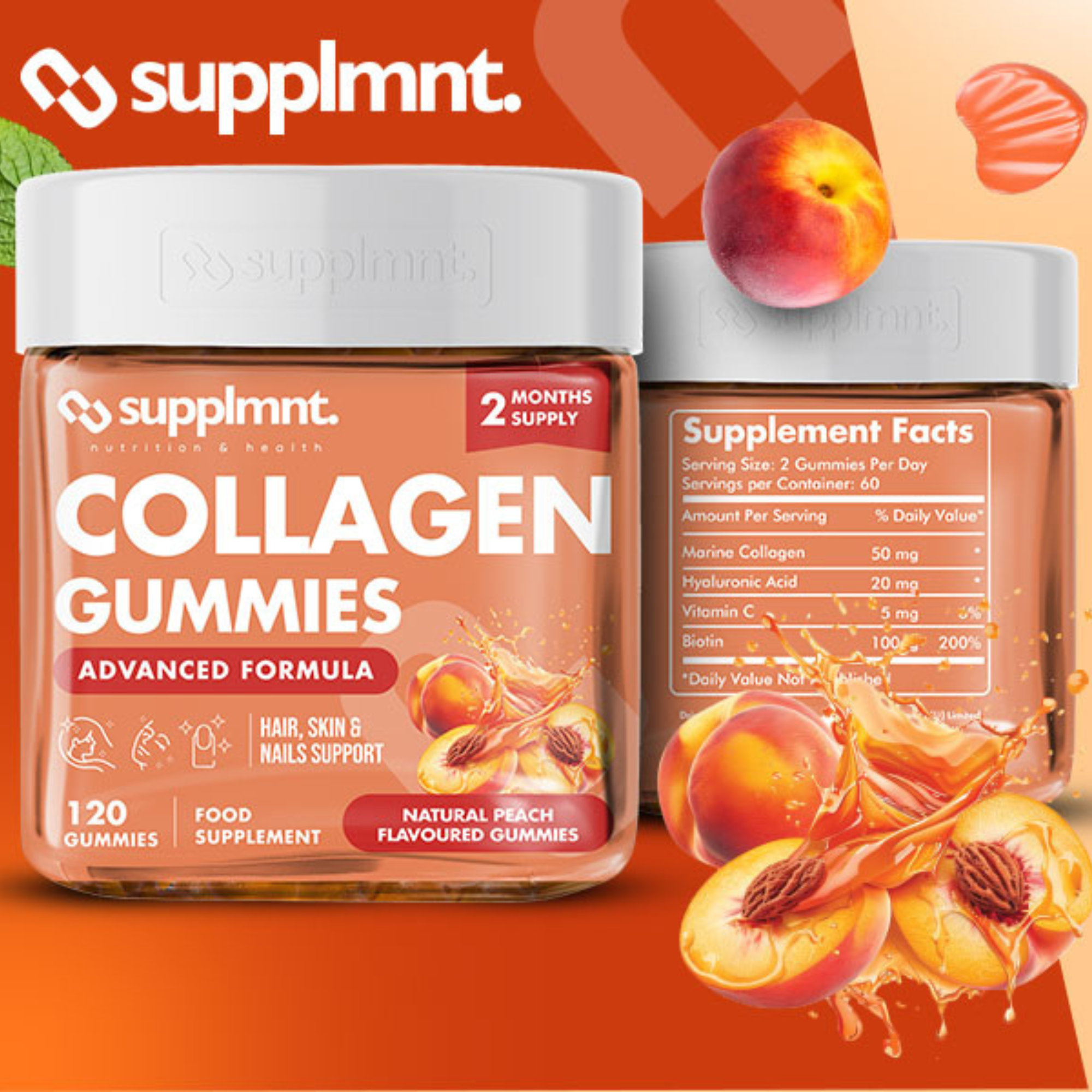 Supplmnt. Marine Collagen Peach Gummies 120 Days