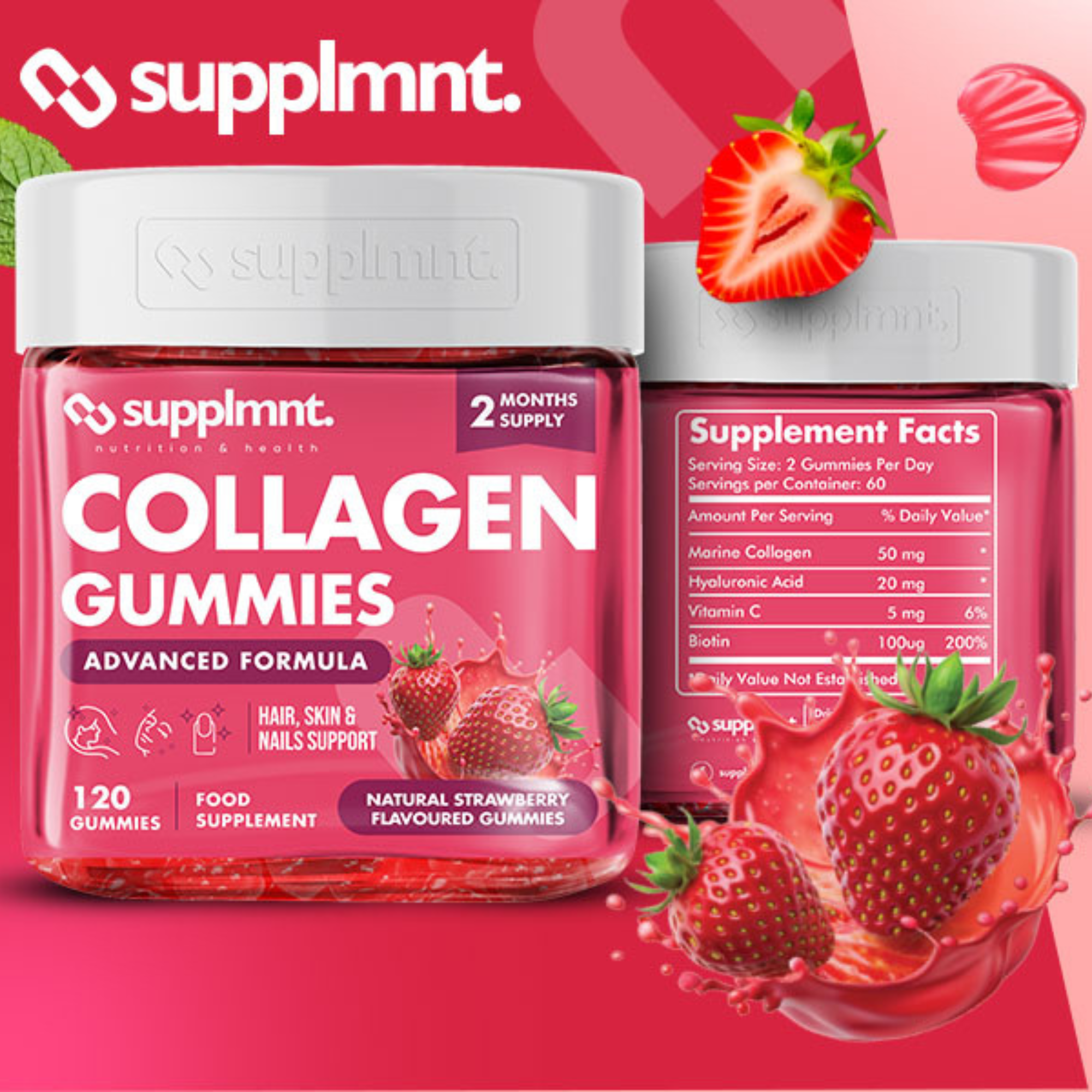Supplmnt. Marine Collagen Strawberry Gummies 120 Days