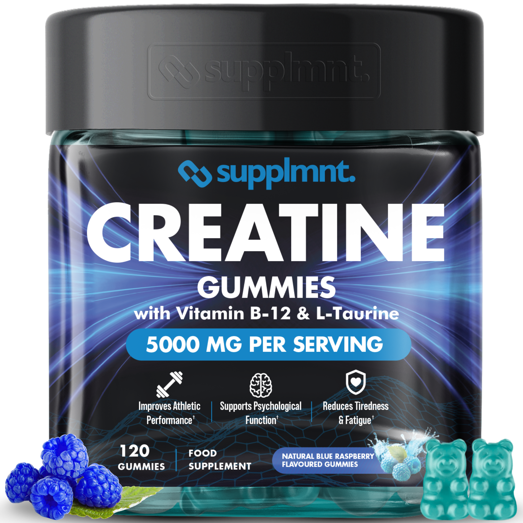 Supplmnt. Creatine  B12 L-Taurine Blue Raspberry Gummies 30 Days