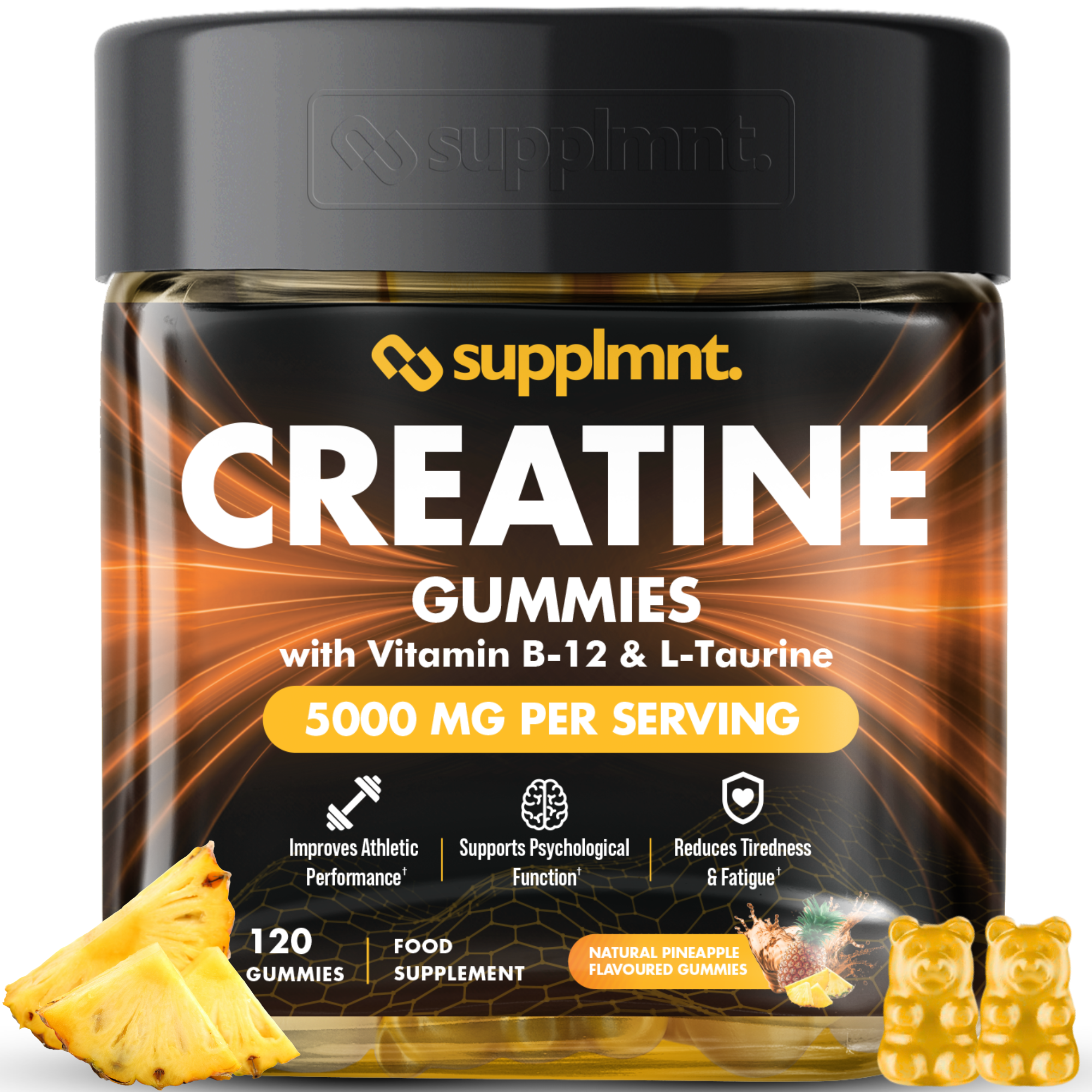 Supplmnt. Creatine B12 L-Taurine Pineapple Gummies 30 Days