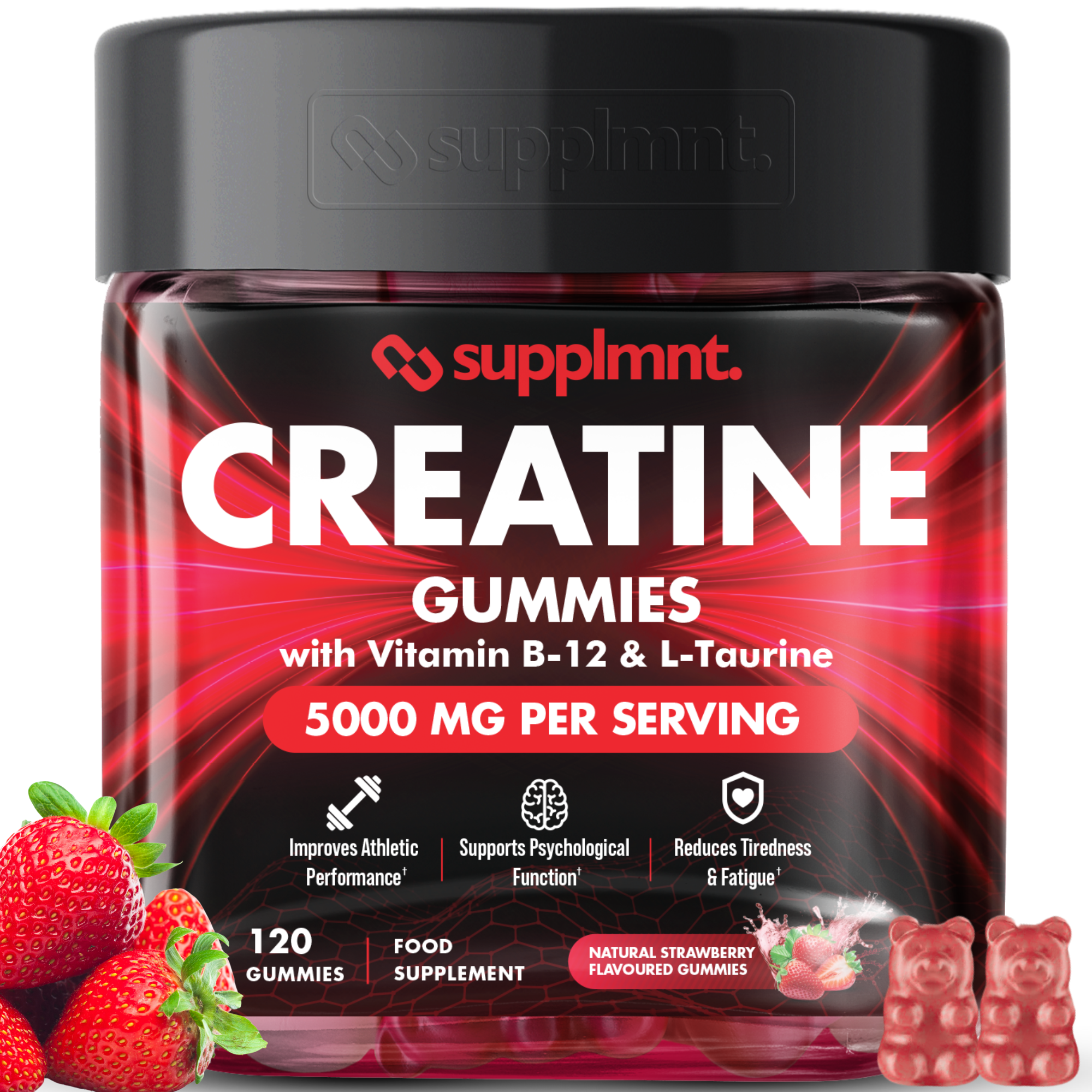 Supplmnt. Creatine B12 L-Taurine Strawberry Gummies 30 Days