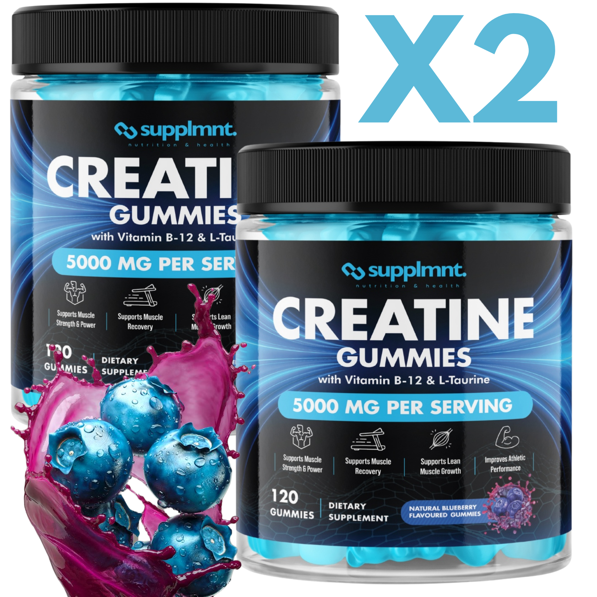 Creatine Bundle - 2 x Creatine Blueberry Gummies with B12 & L-Taurine - supplmnt